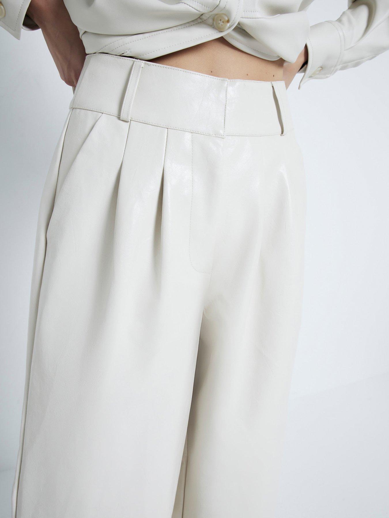 Image 4 of 5 of River Island Super Wide Leg Creaked Trouser - Cream