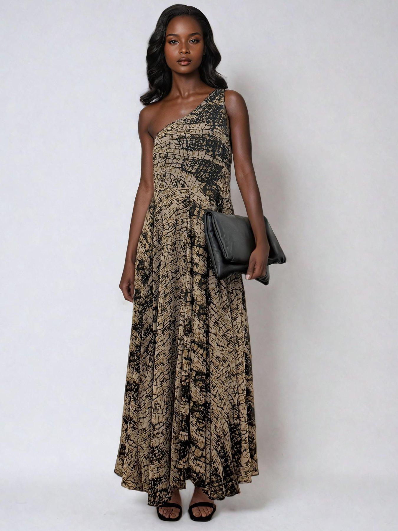 Religion: One Shoulder Maxi Dress - Brown