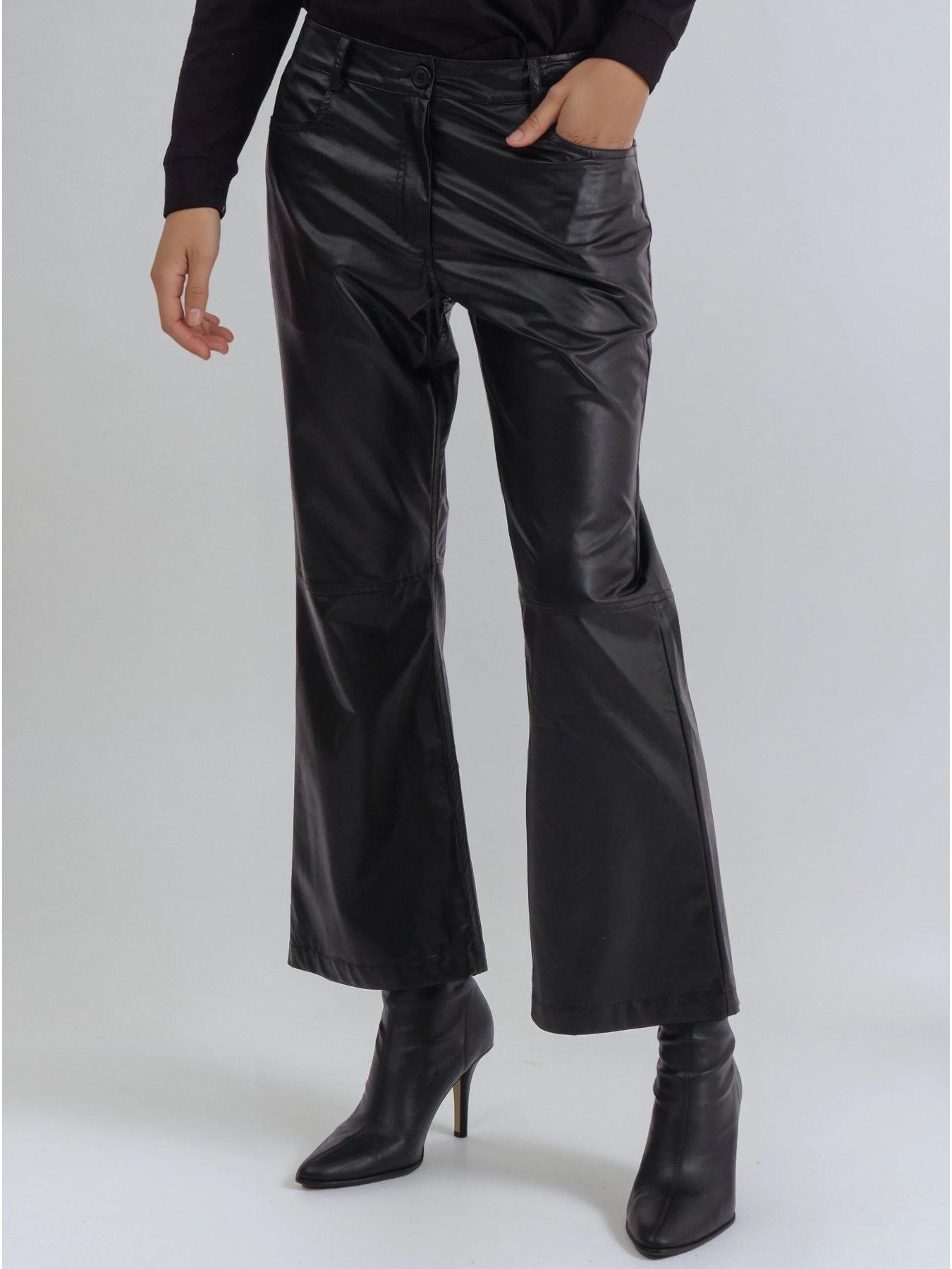 religion-matte-faux-leather-bootcut-trouser-black