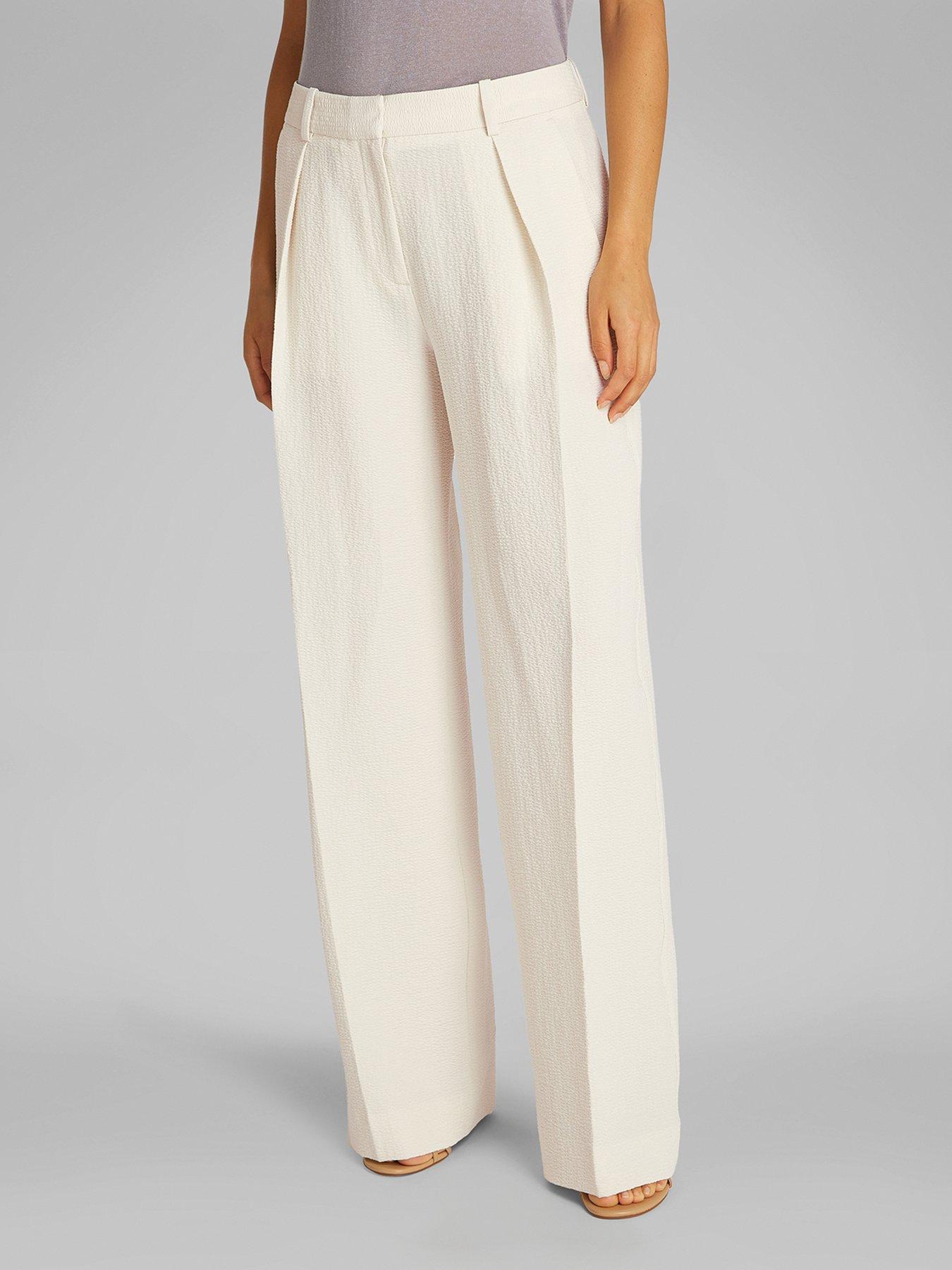 undefined Seersucker Wide Leg Trouser - White