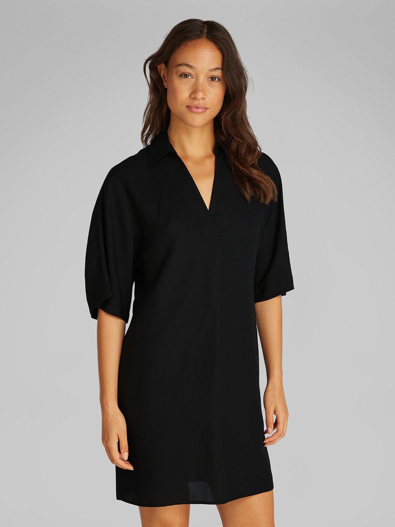 calvin klein black shirt dress 1980s Christian Dior Vintage Black Dress w Beaded Dior Logo – Modig