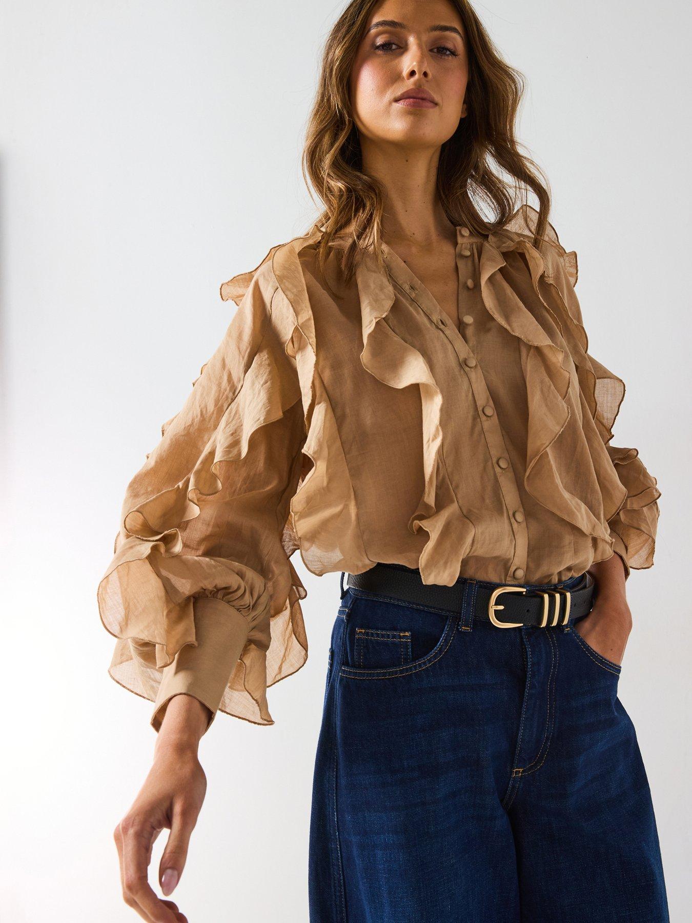 undefined Ruffle Blouse - Beige
