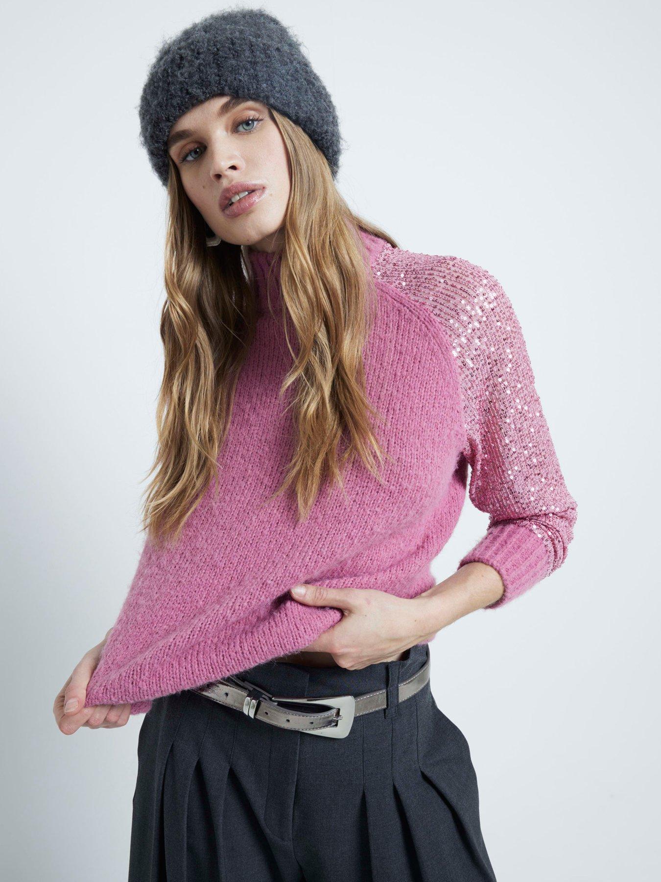undefined Sequin Sleeve Jumper - Medium Pink