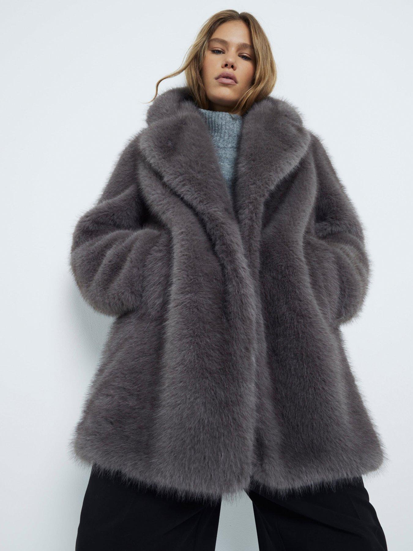 Grey fur coat h&m best sale