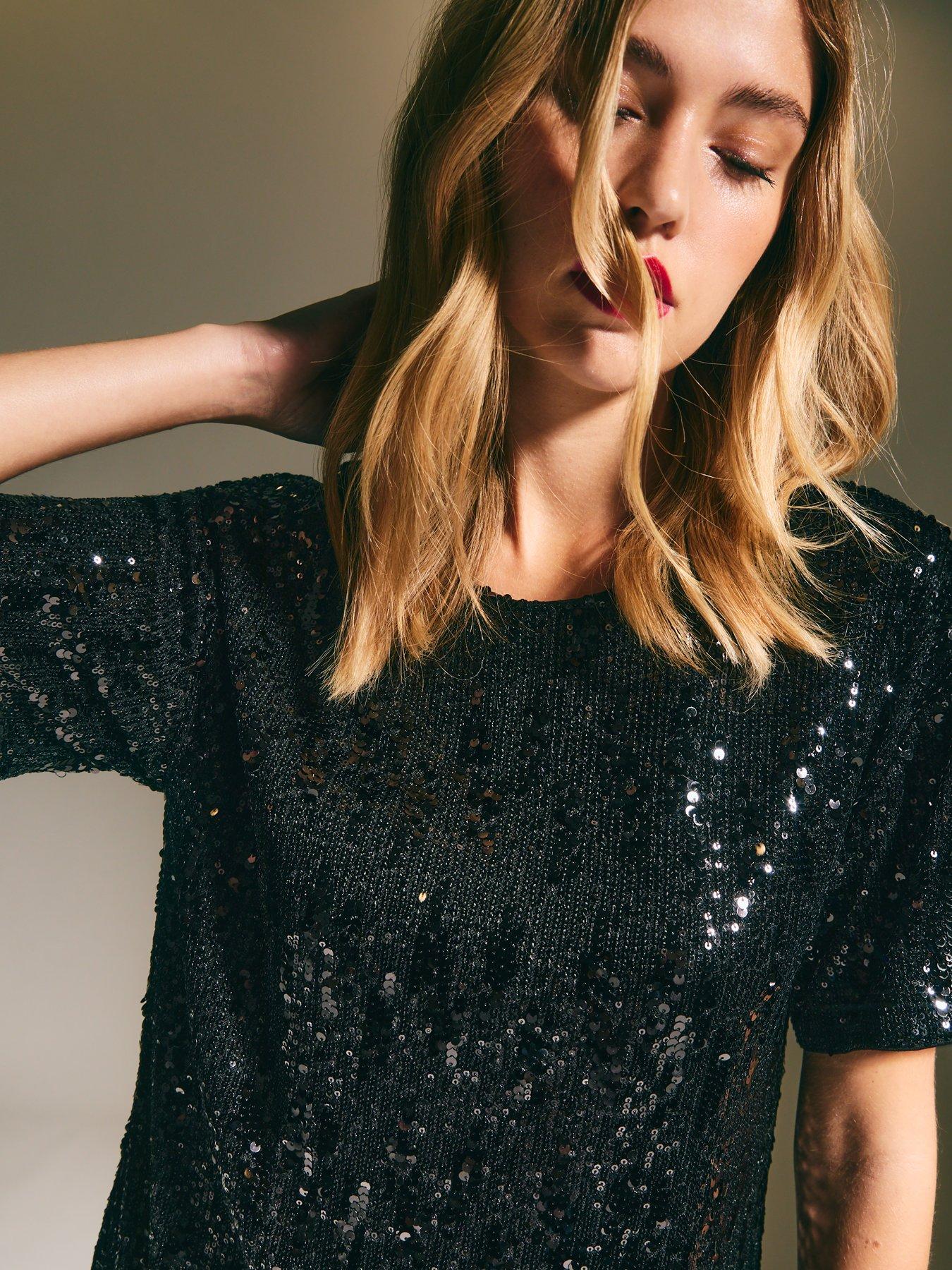 New Look Sequin T-Shirt Mini Dress - Black | Very