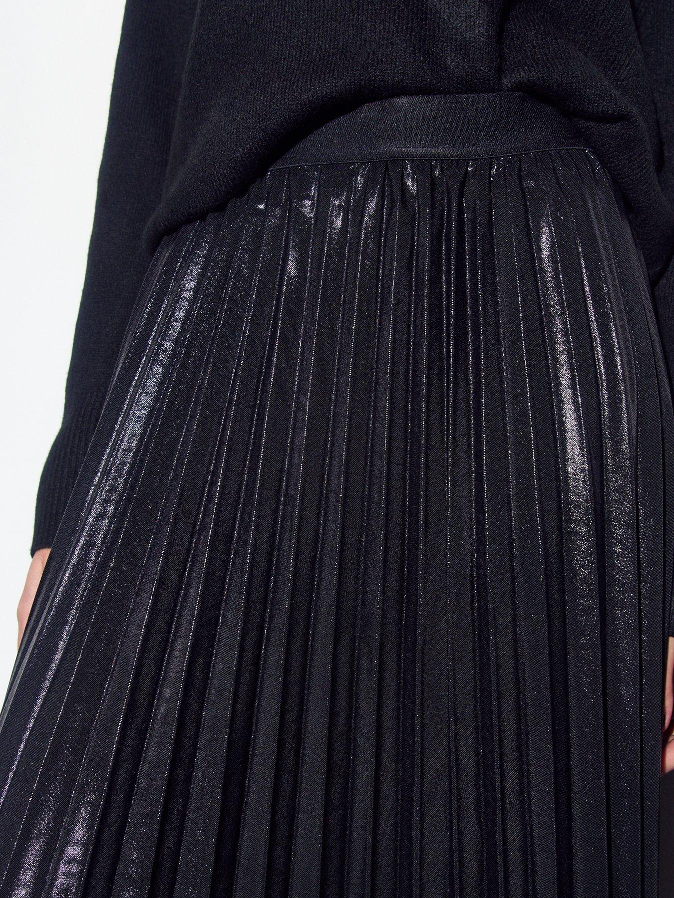 New Look Shimmer Pleated Midi Skirt Black Very