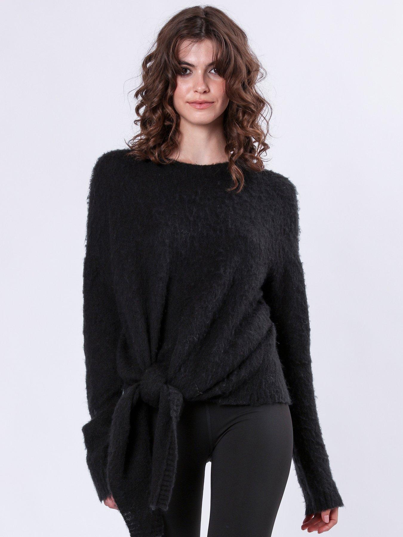 undefined Reverse Tie Front Jumper - Black