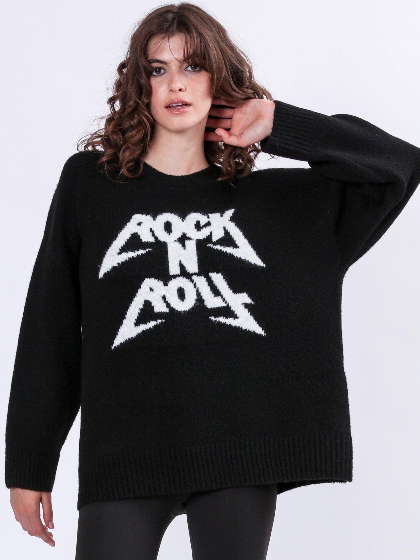 Religion Oversized Lightning Bolt Print Jumper - Black