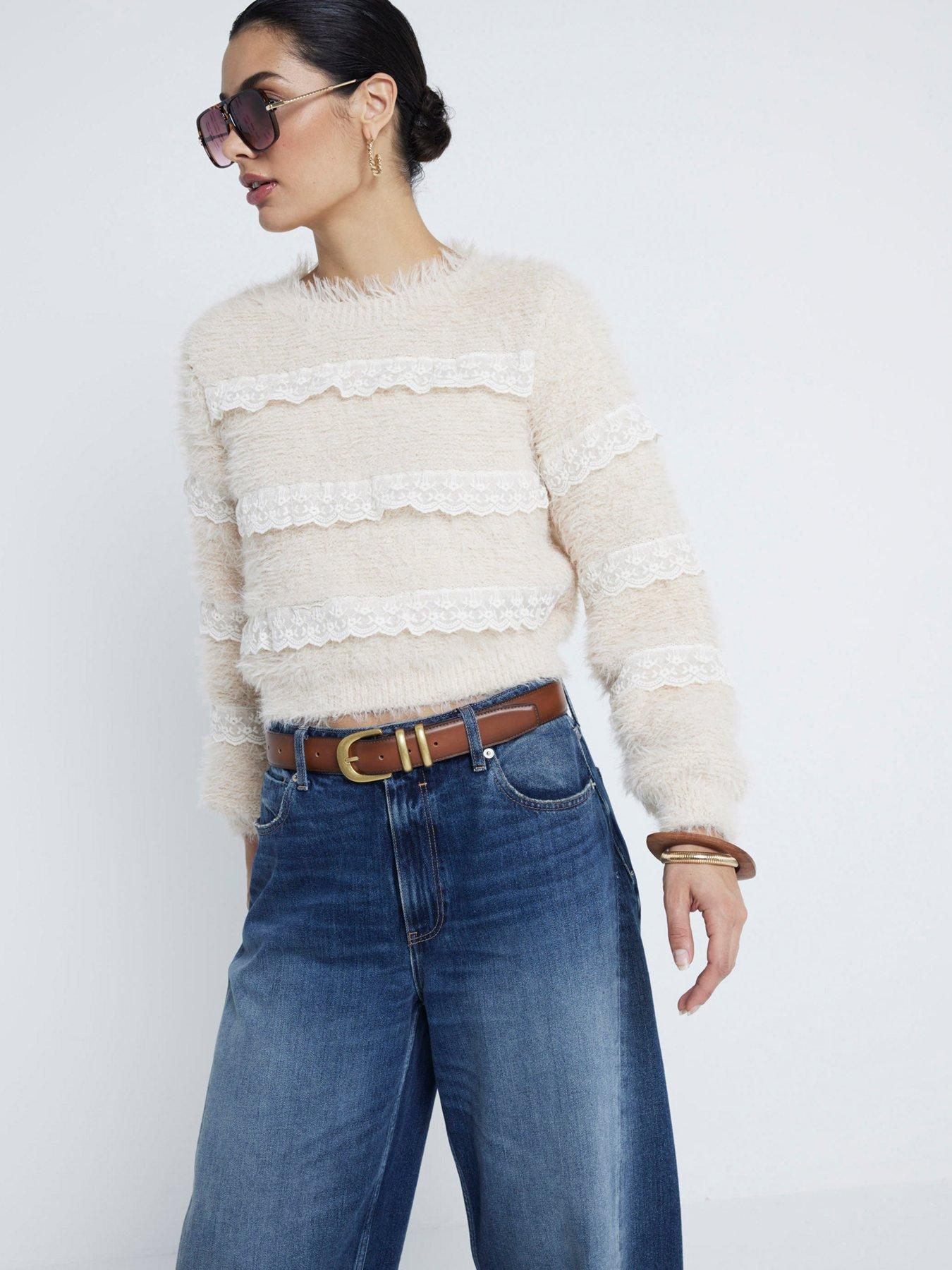 undefined Fluffy Lace Trim Jumper - Light Pink