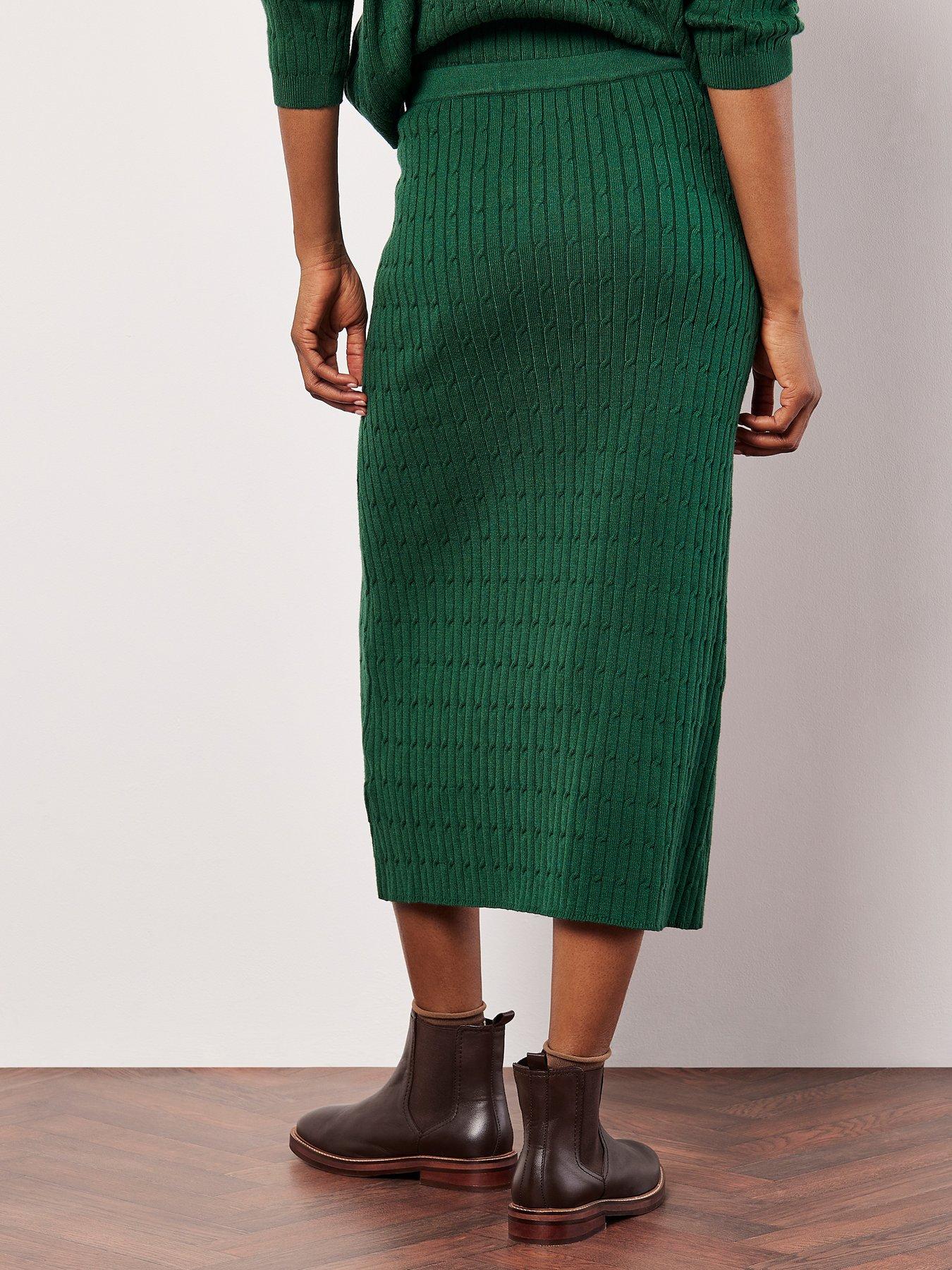 Apricot Fine Gauge Cable Knit Midi Skirt Co Ord Green Very