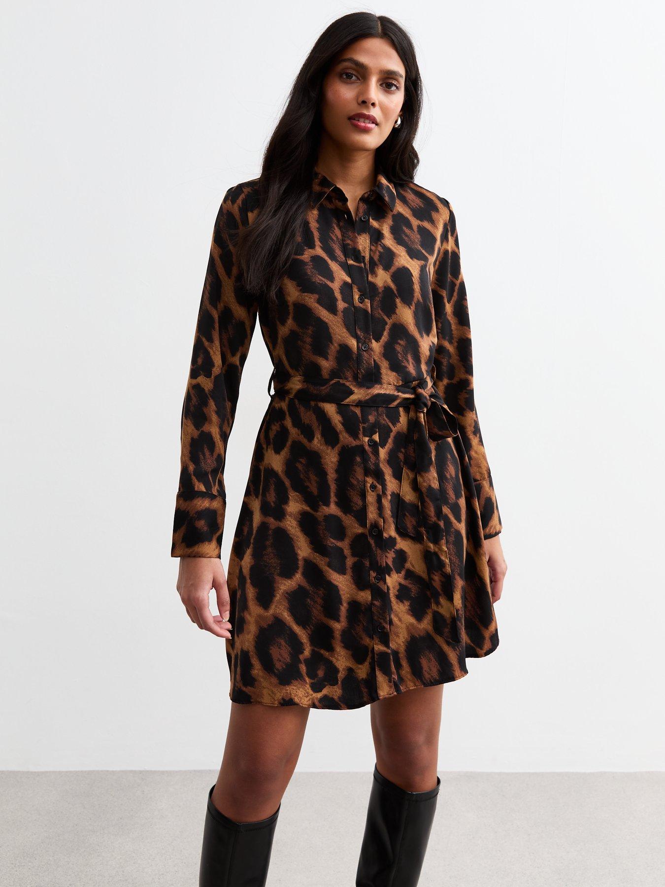 long sleeve leopard print shirt dress Untamed Luxe Belted Shirt Dress  Leopard Print S
