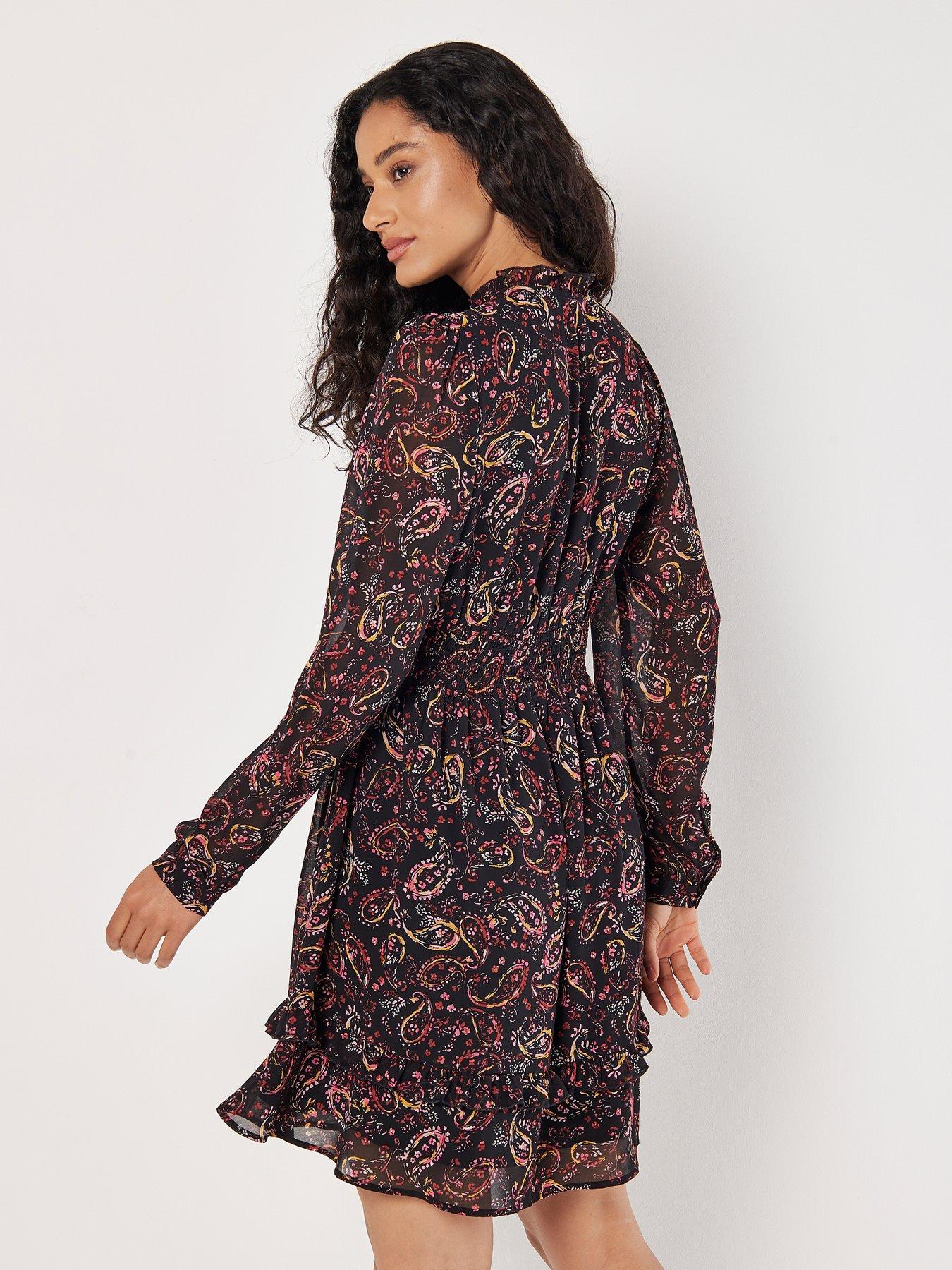 Apricot Painterly Paisley Smock Frill Dress Pink Very