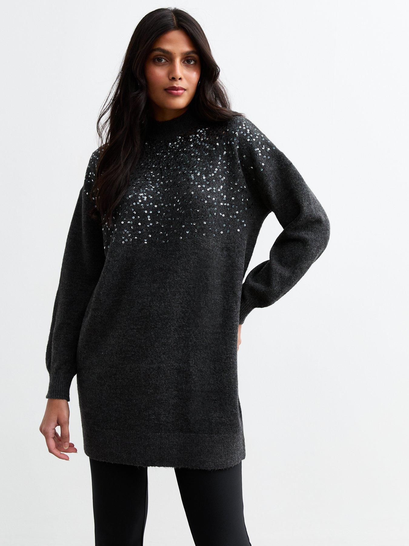 undefined Sequinned Knit Tunic Jumper - Dark Grey