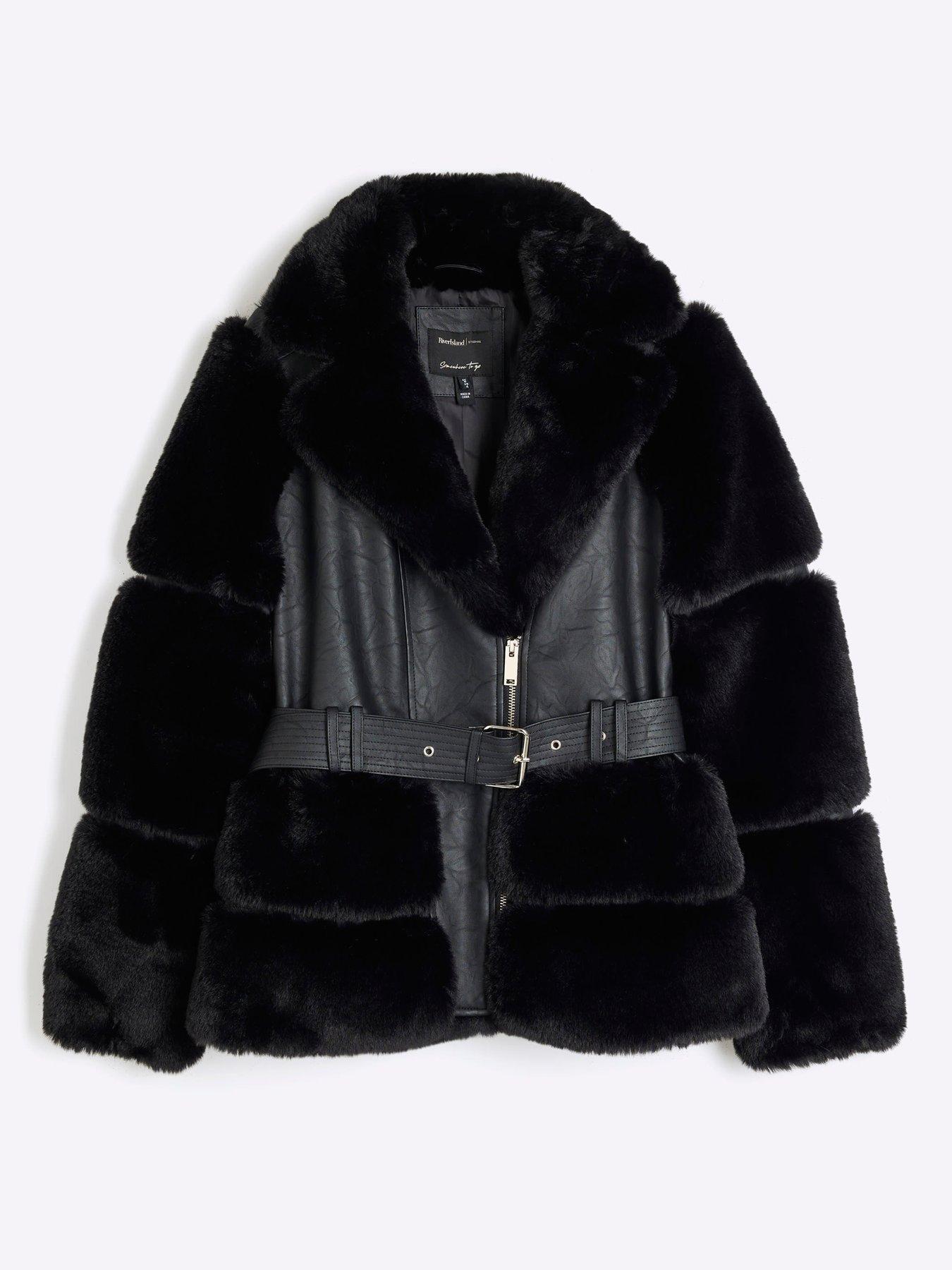 River Island Black Suede Longline Jacket River Island Belted Faux