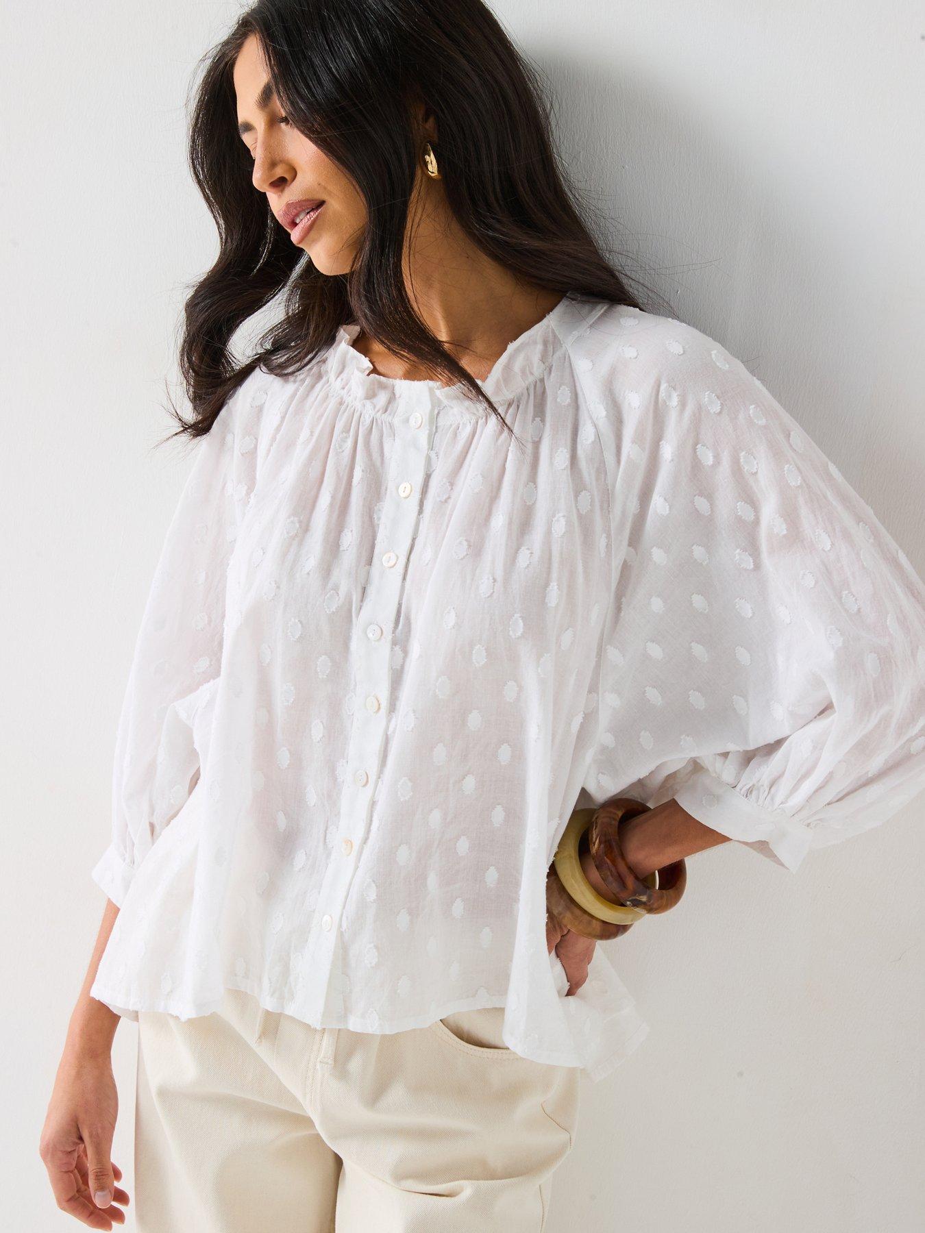undefined Dobby Button Through Cotton Blouse