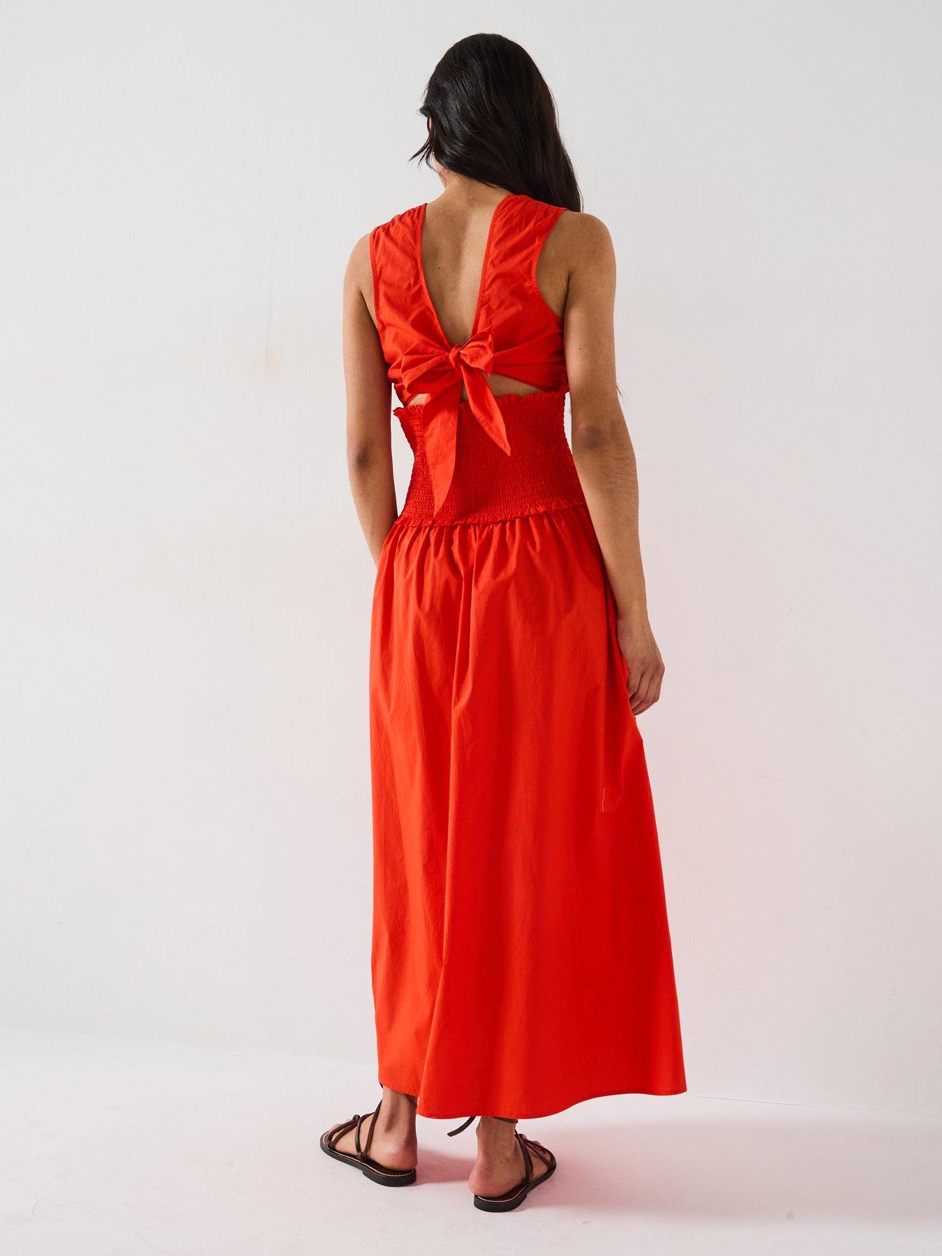 undefined Shirred Waist Midaxi Dress - Orange