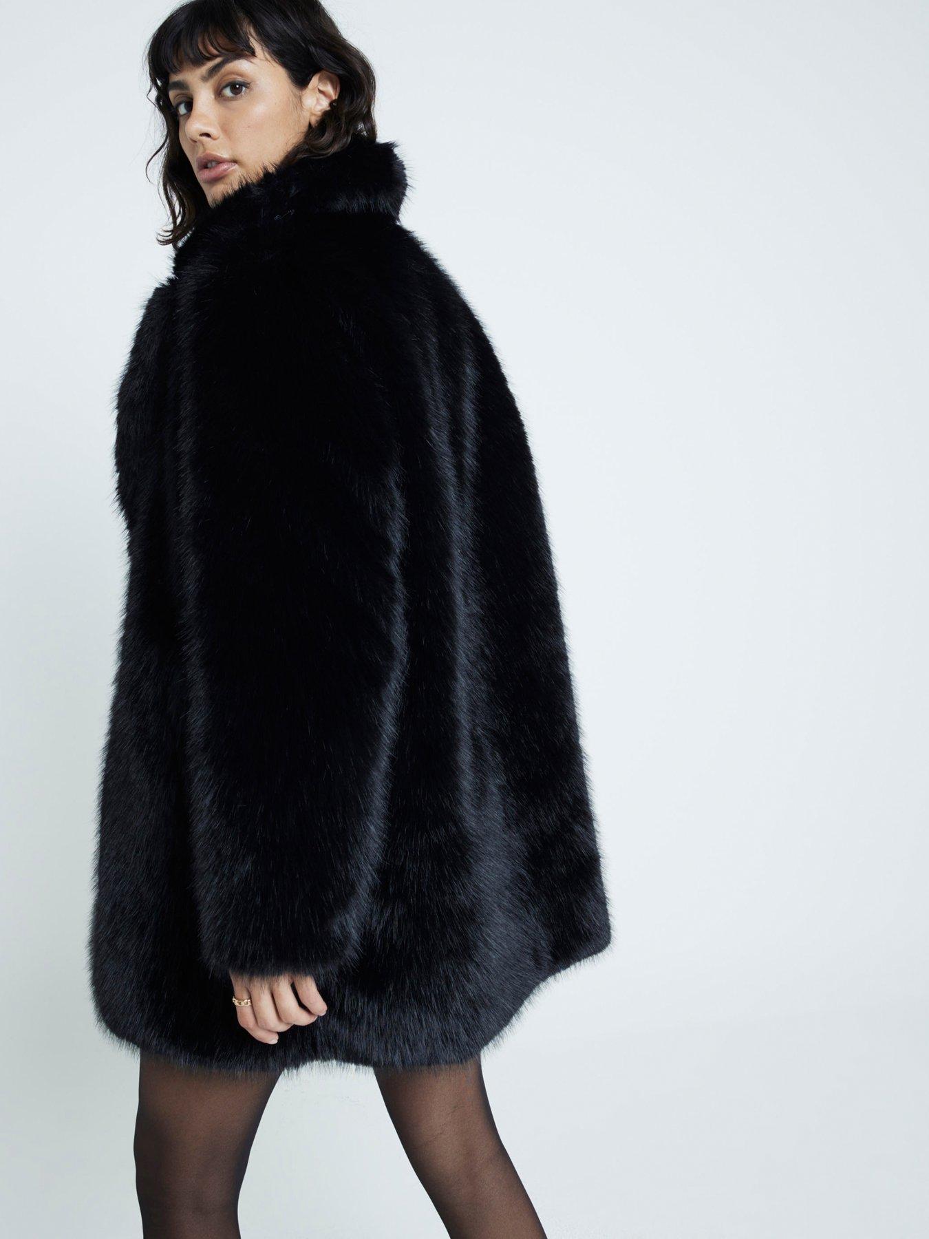 Mid Length Faux Fur Coat Black