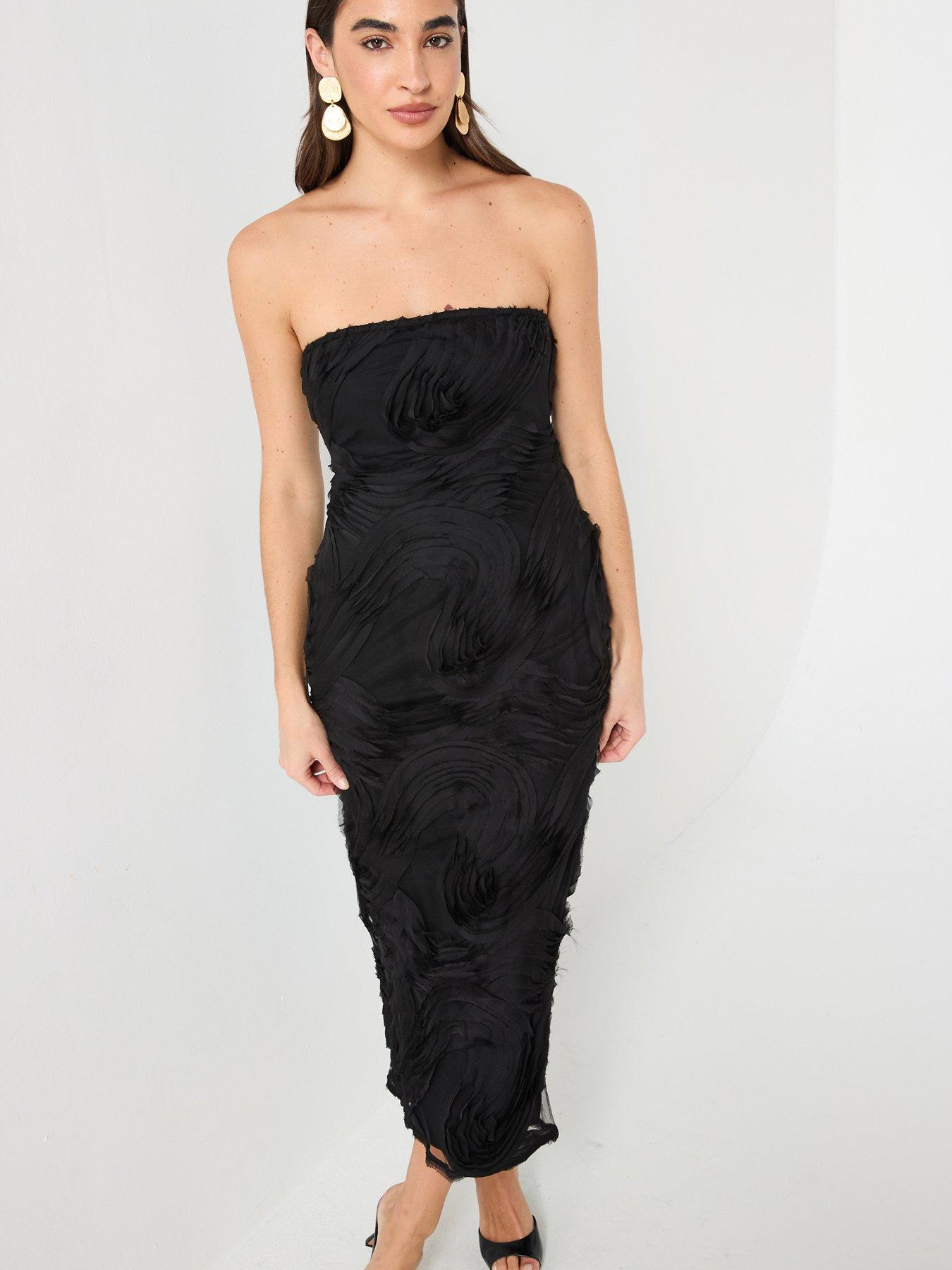 River Island Bandeau 3D Swirl Bodycon Dress Black Very