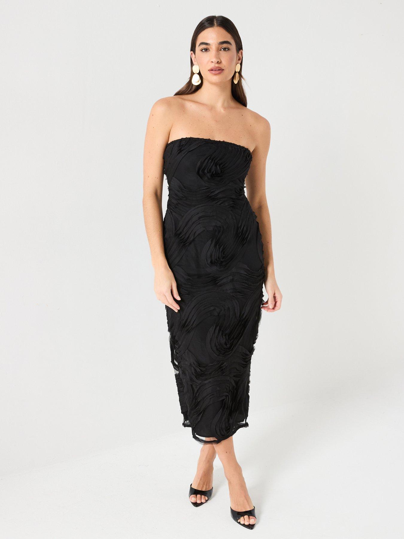 River Island Bandeau 3D Swirl Bodycon Dress - Black | Very