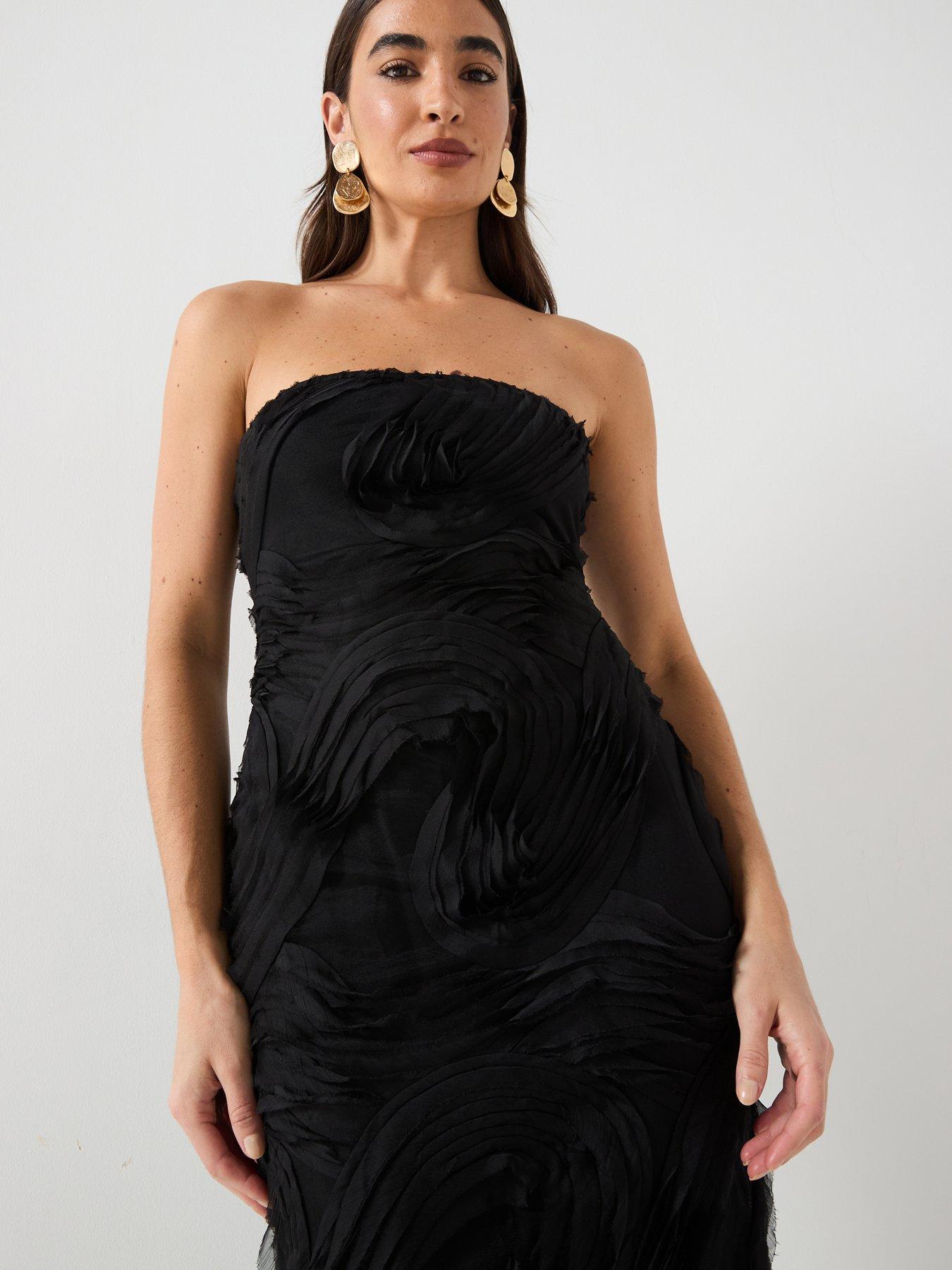River Island Bandeau 3D Swirl Bodycon Dress - Black | Very