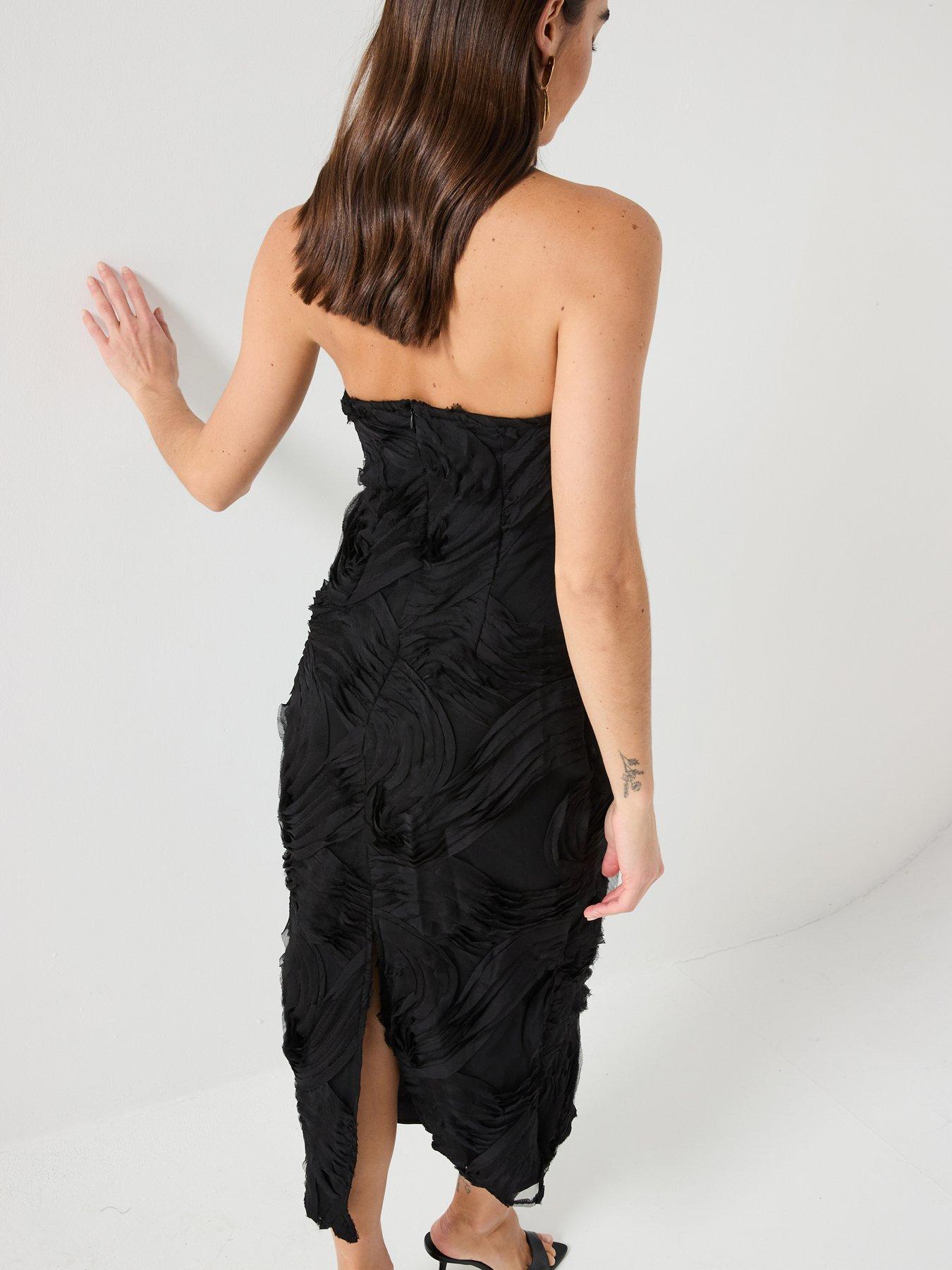 River Island Bandeau 3D Swirl Bodycon Dress - Black | Very