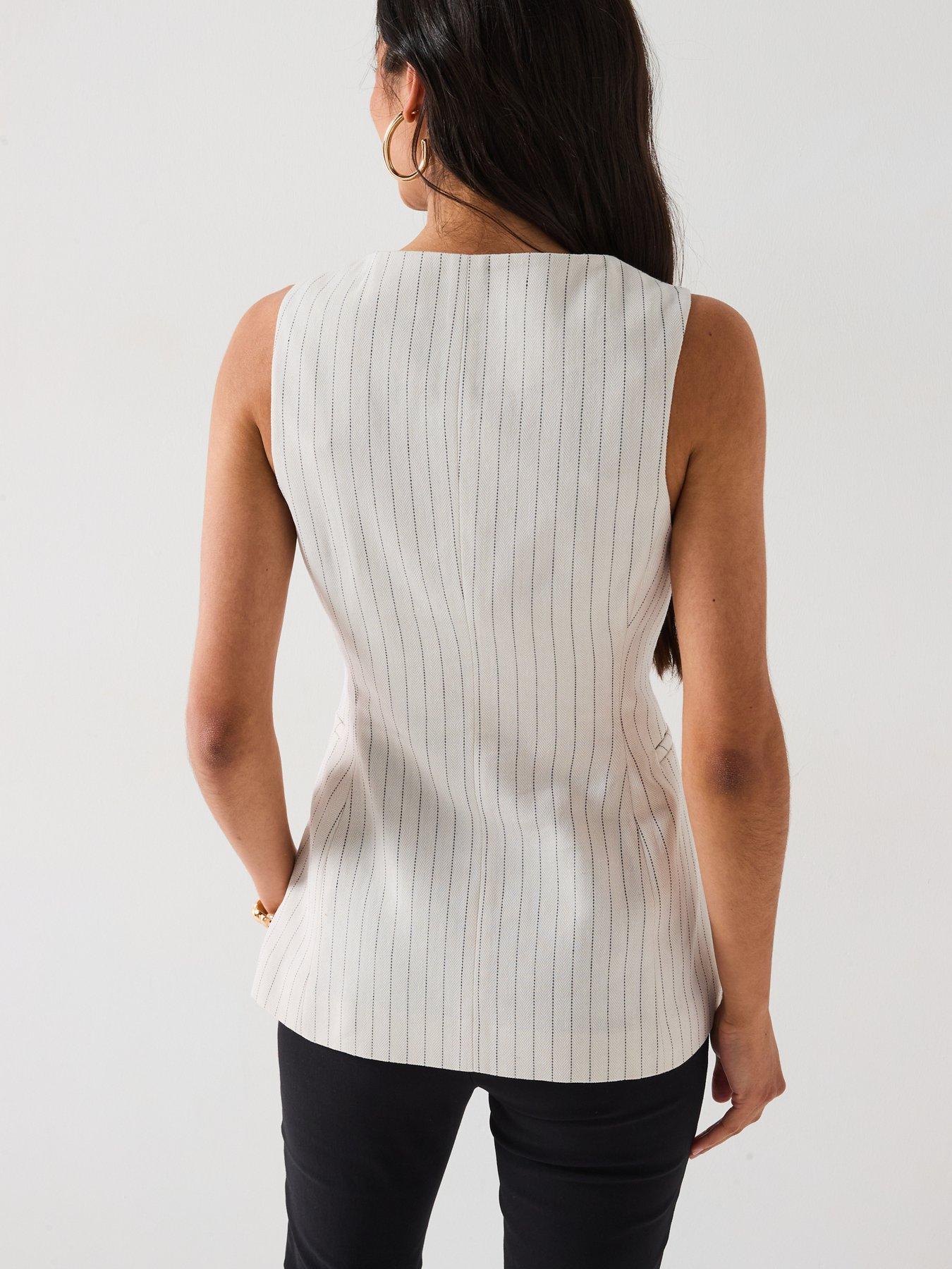 Image 2 of 6 of V by Very Stripe Button Through Waistcoat - Beige