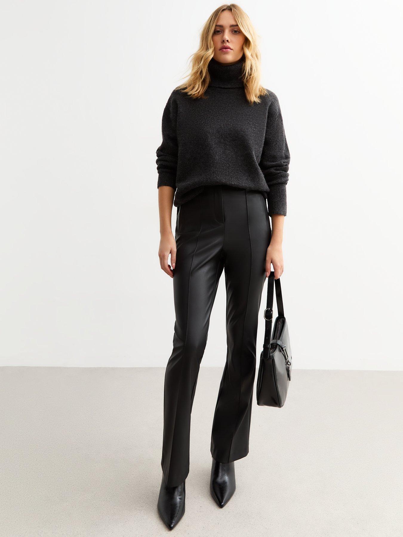 New Look Faux Leather Kick Flare Trousers Black Very