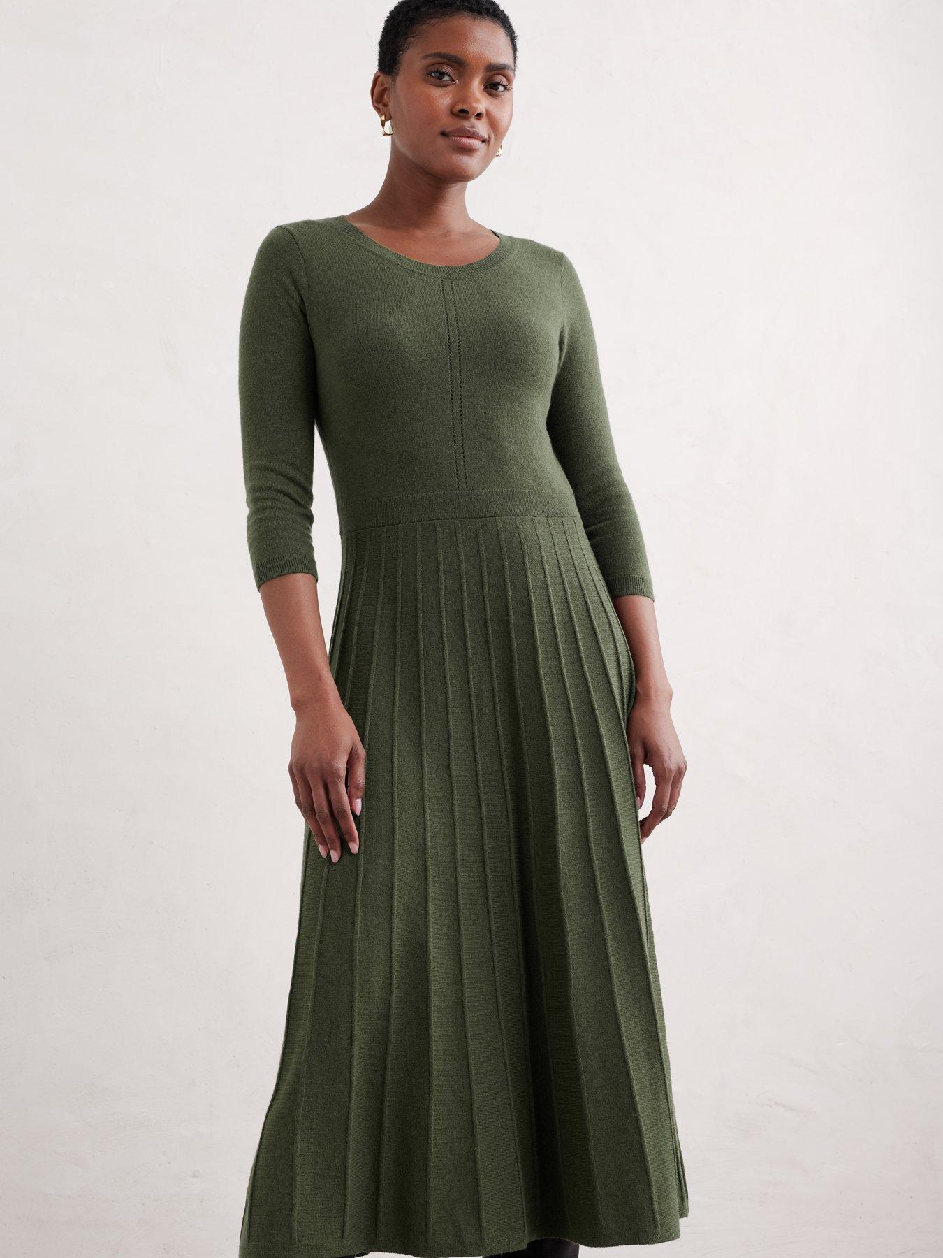 undefined Round Neck Midi Dress - Green