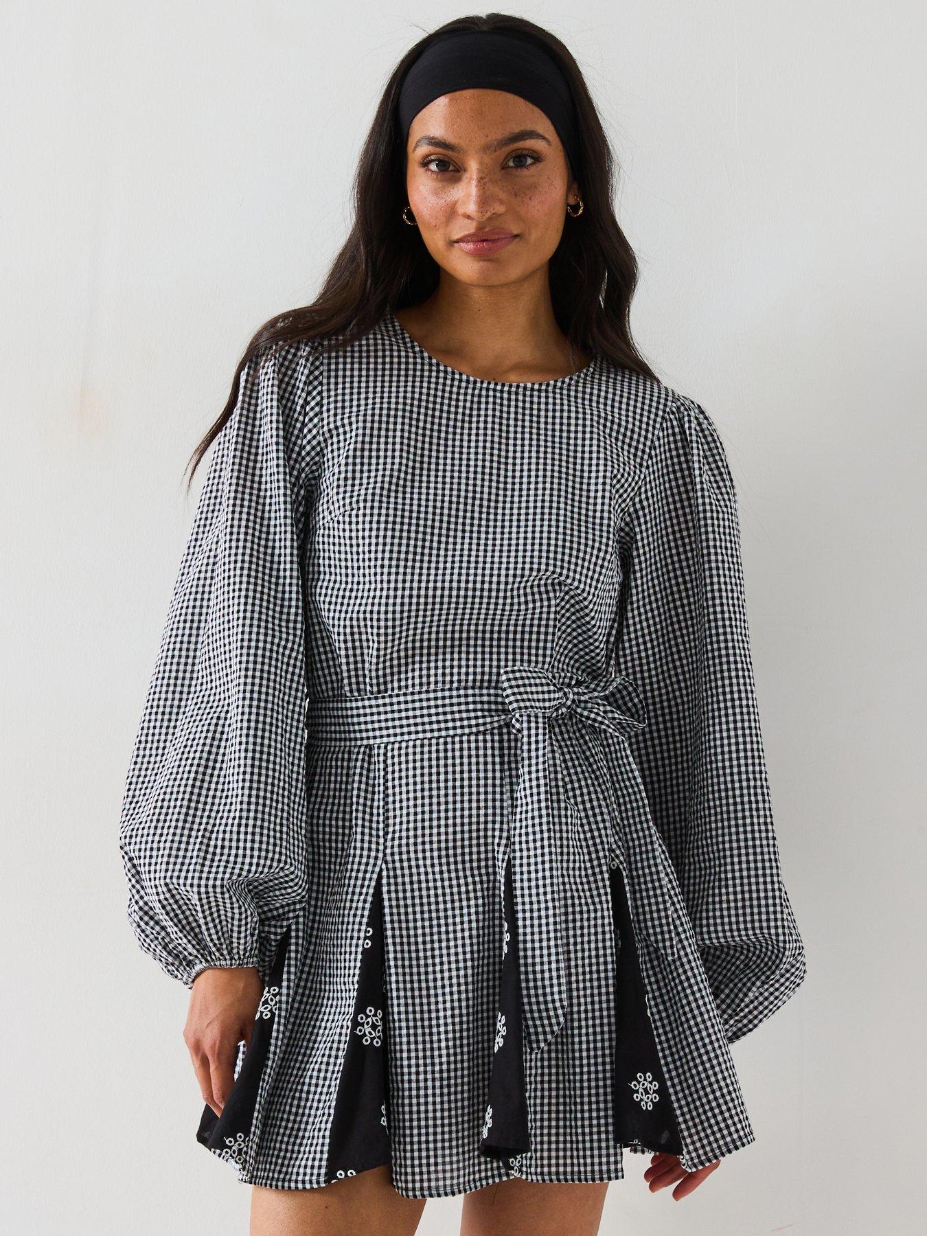 undefined Godet Hem Gingham Mini Dress - Print