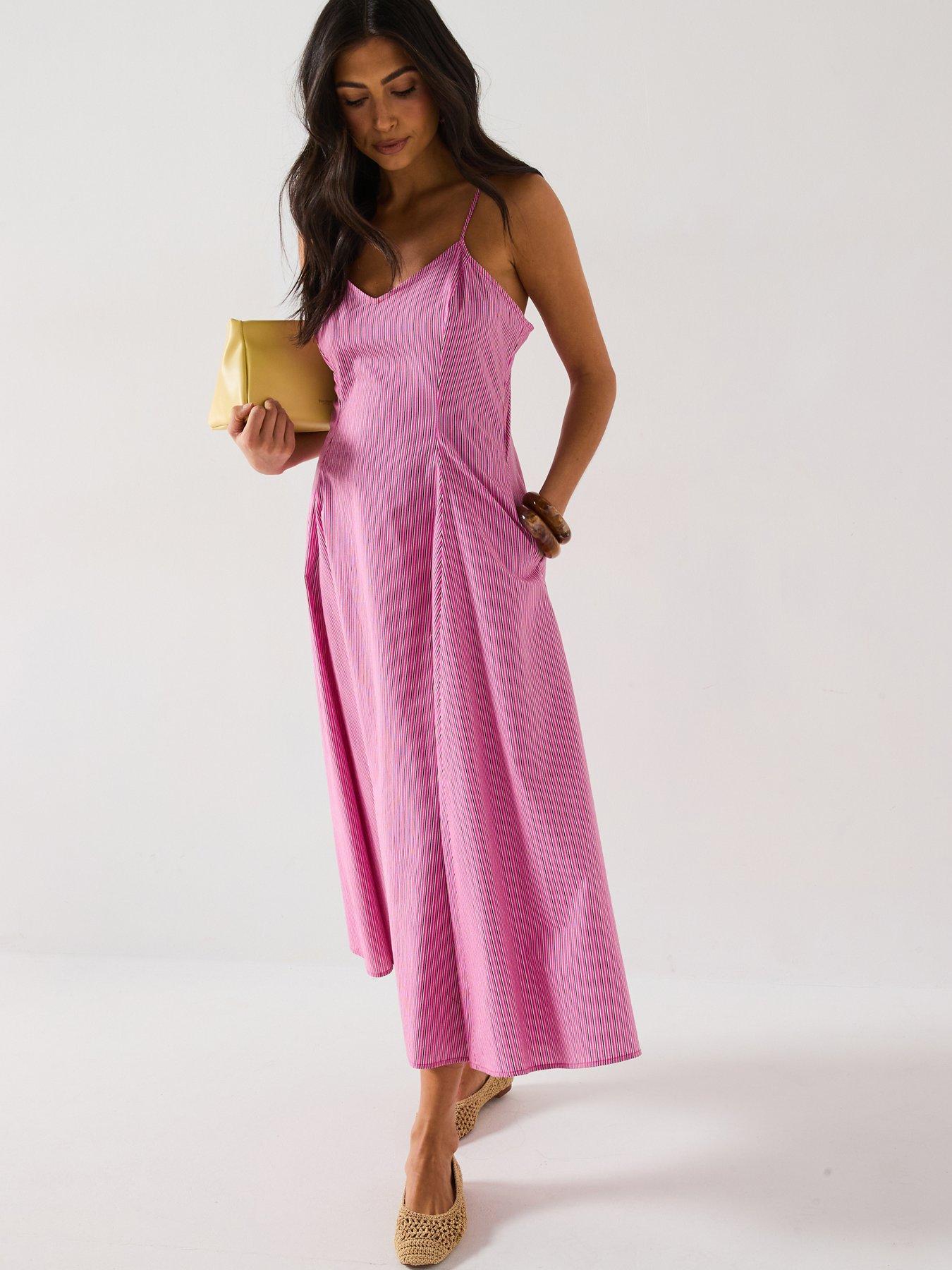 undefined Stripe Strappy Midaxi Dress - Pink
