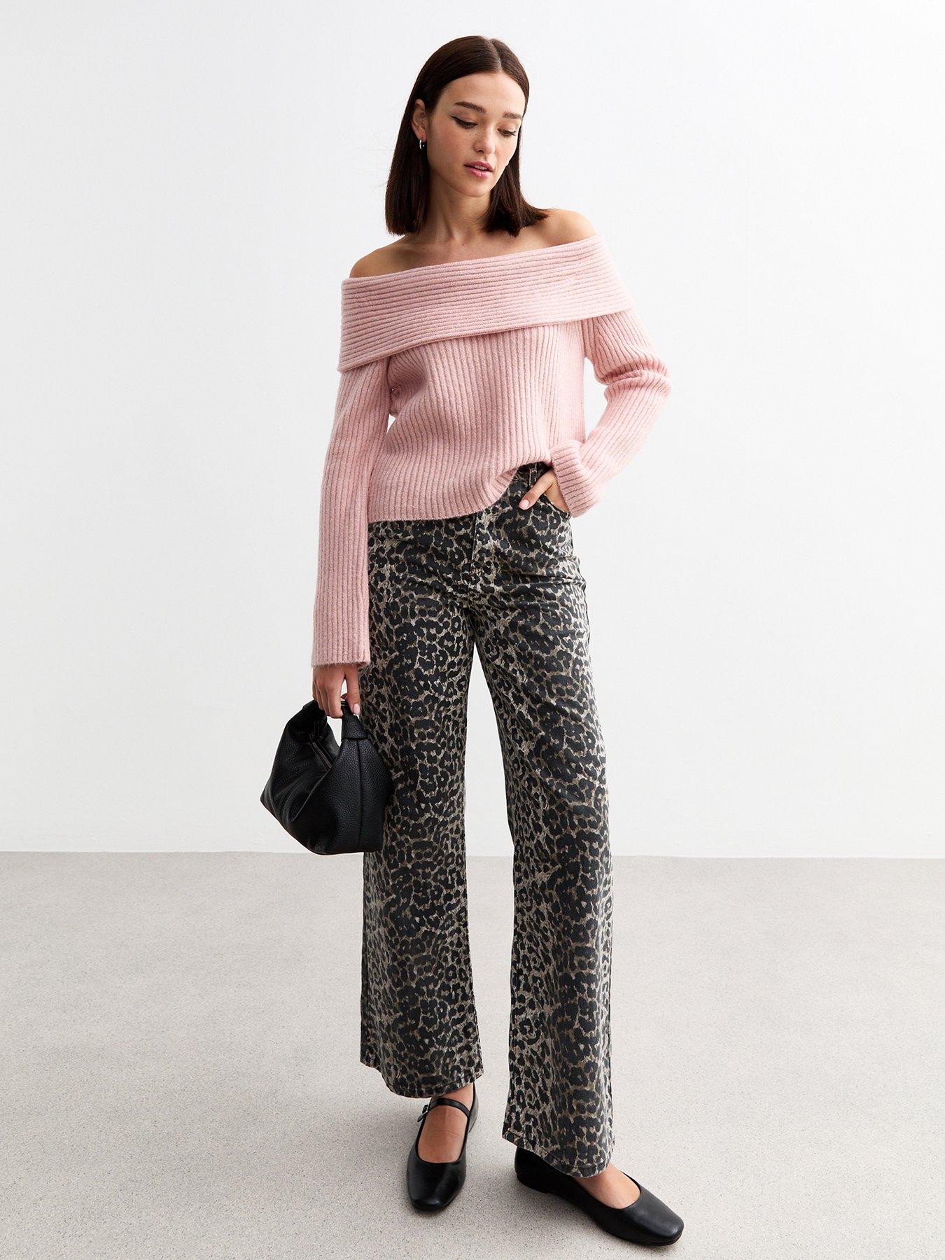 Image 3 of 4 of New Look Ribbed Knit Bardot Jumper - Pink