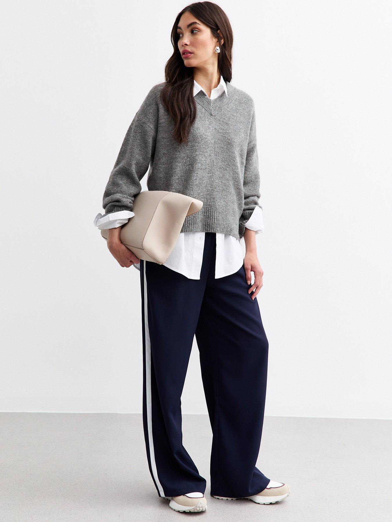 new look grey high v neck jumper