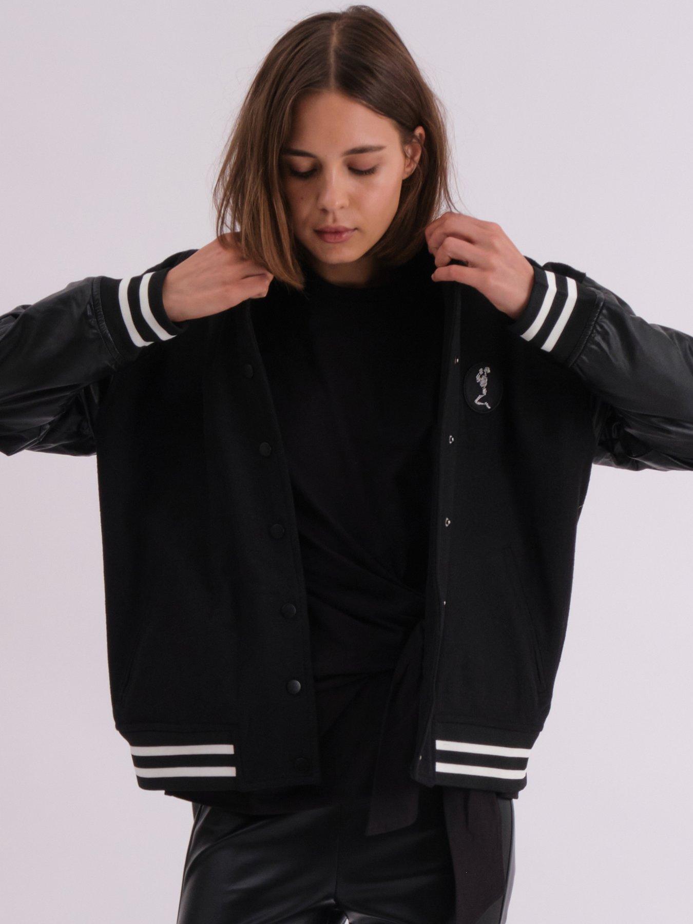 Image 4 of 6 of Religion Oversized Varsity Bomber Jacket - Black