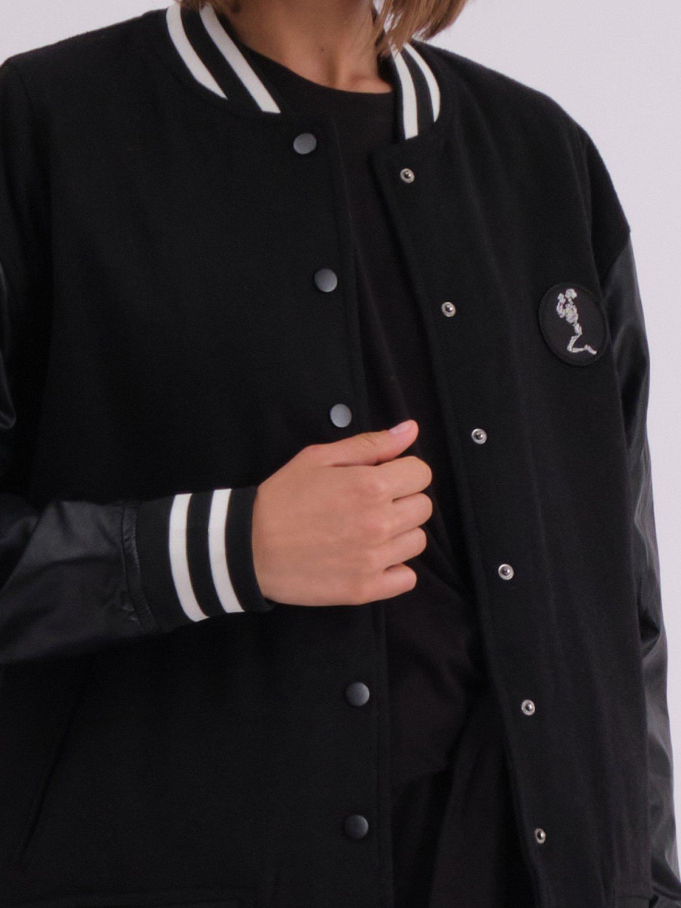 Image 6 of 6 of Religion Oversized Varsity Bomber Jacket - Black