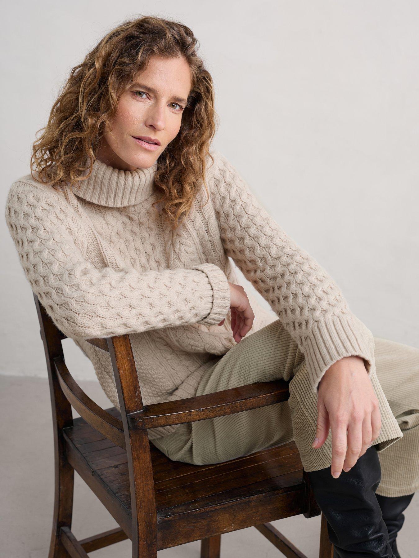 undefined Textured Roll Neck Jumper - Cream