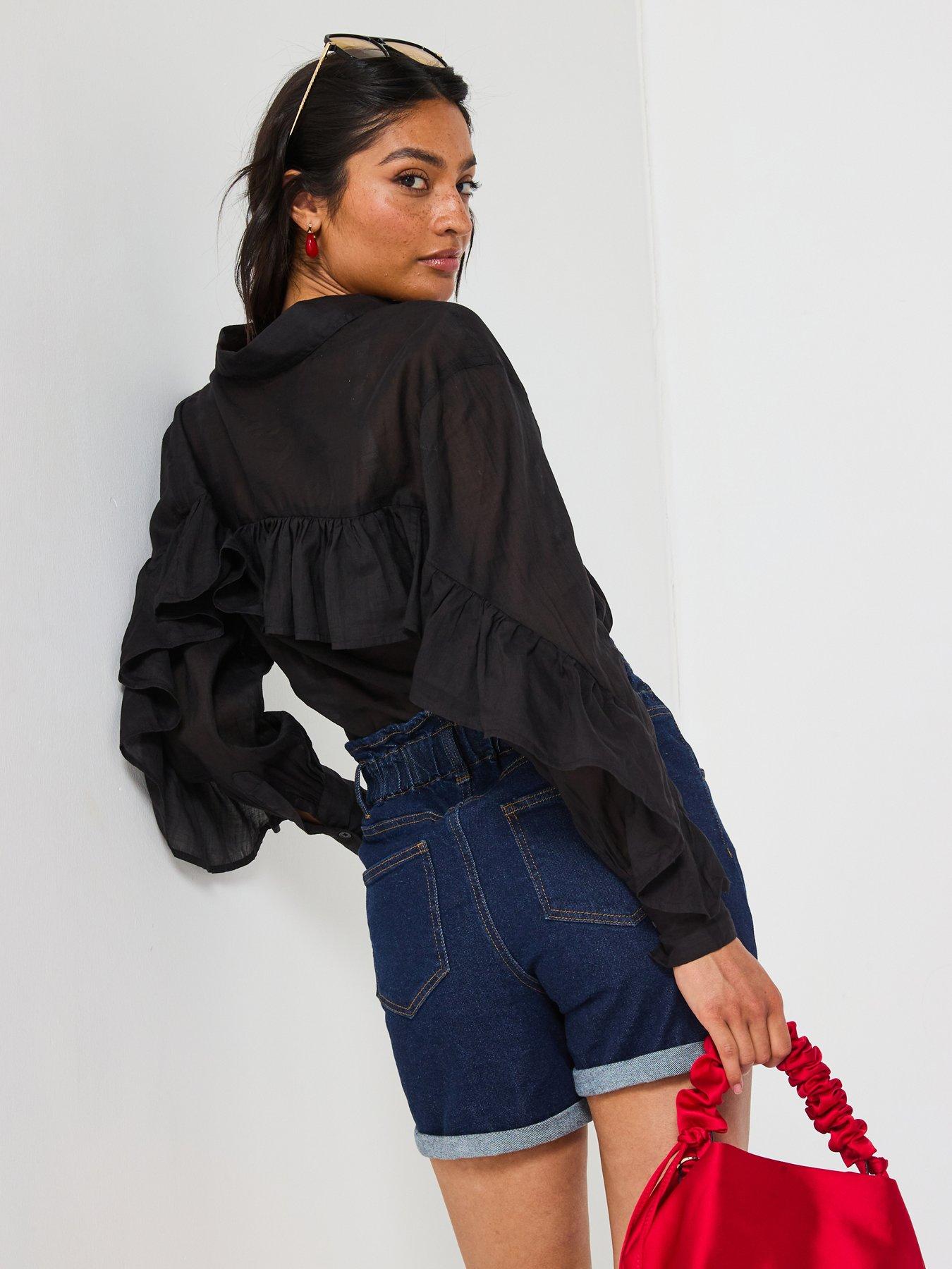 Image of V by Very Frill Sleeve Rami Oversized Blouse