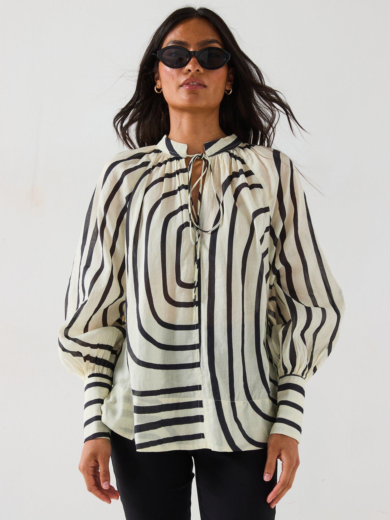 Image 1 of 6 of V by Very Oversized Tie Stripe Blouse