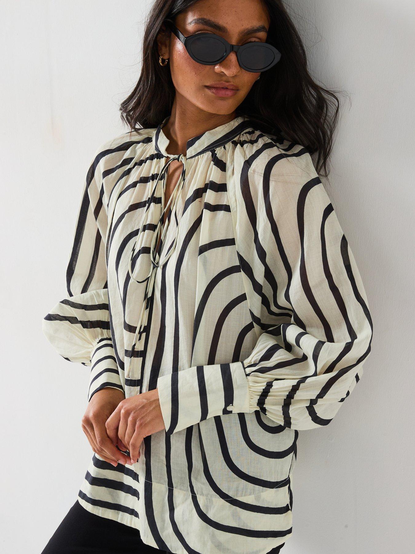 Image 5 of 6 of V by Very Oversized Tie Stripe Blouse
