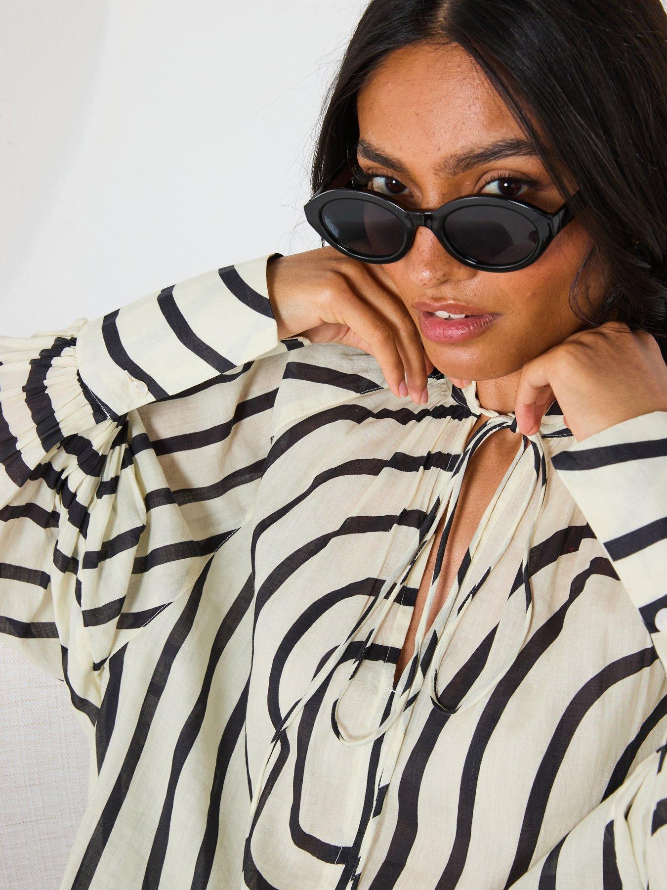 Image 6 of 6 of V by Very Oversized Tie Stripe Blouse