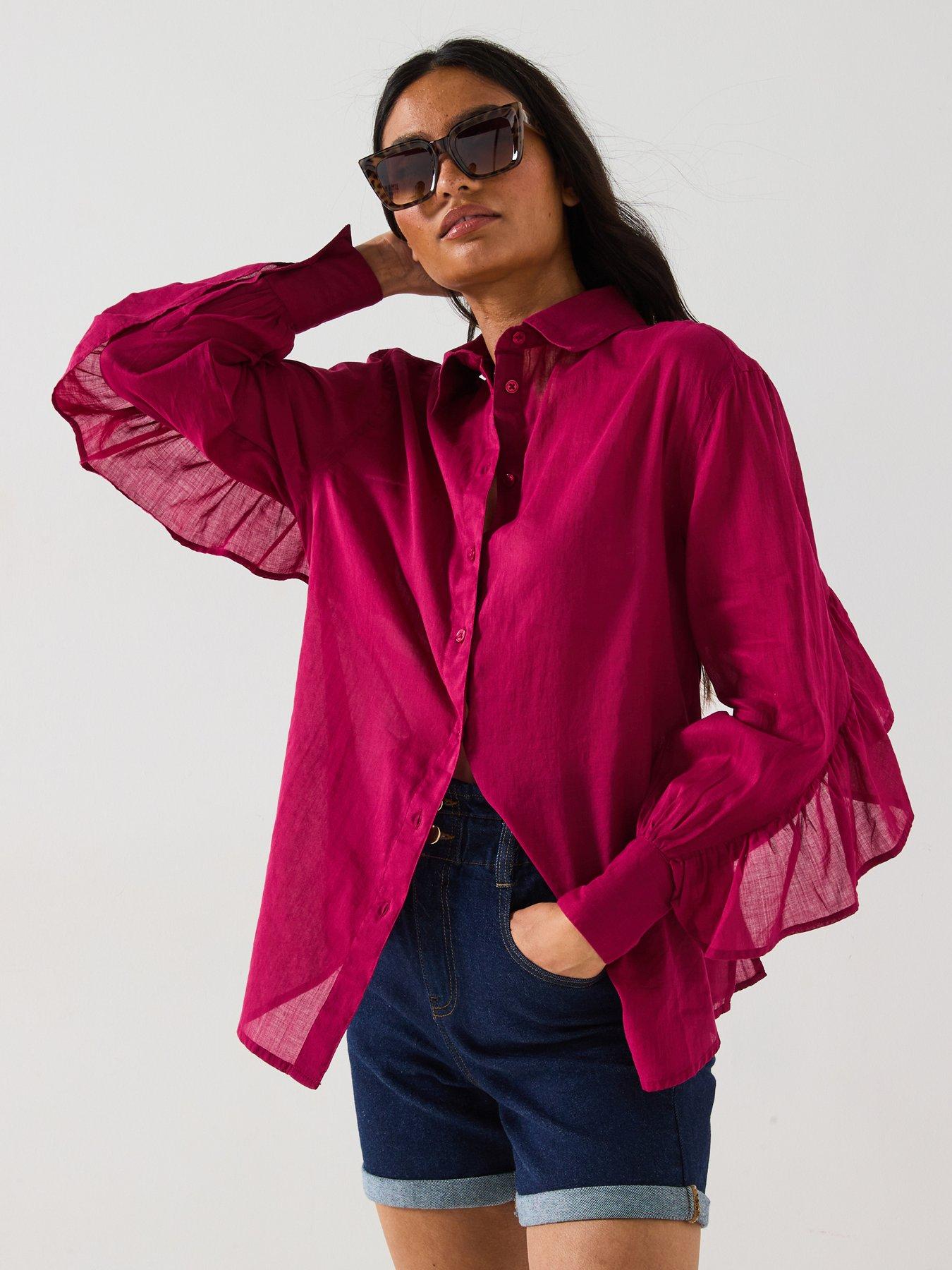undefined Frill Sleeve Rami Oversized Blouse