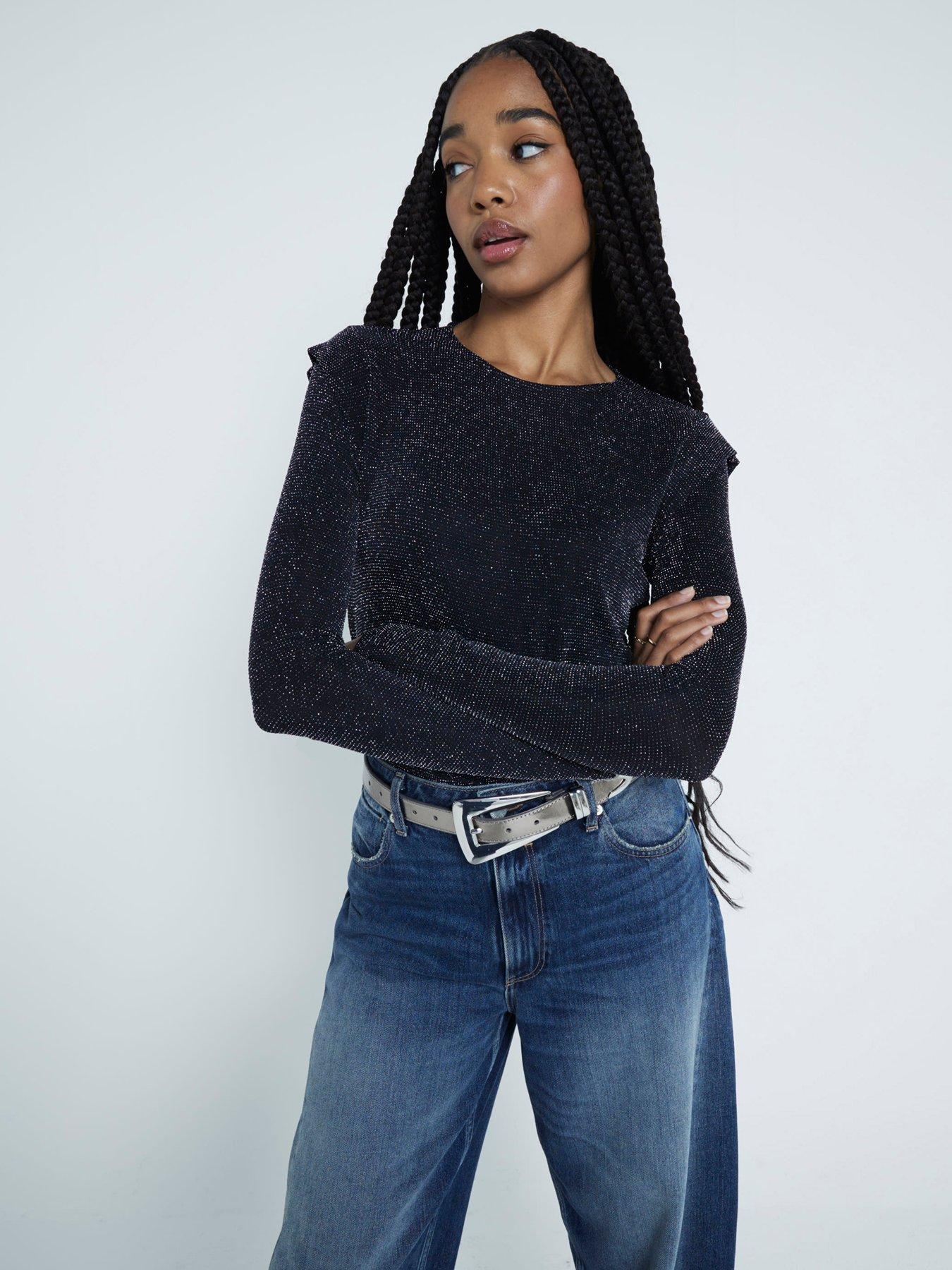 undefined Ruched Lurex Top - Black