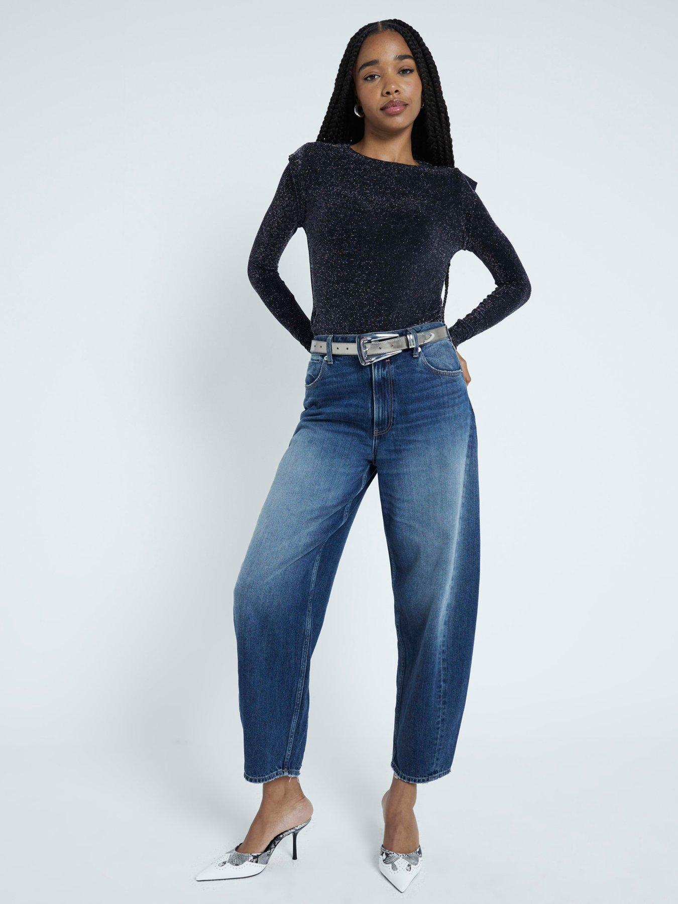 Rina Lurex Ls T Neck Top Black
