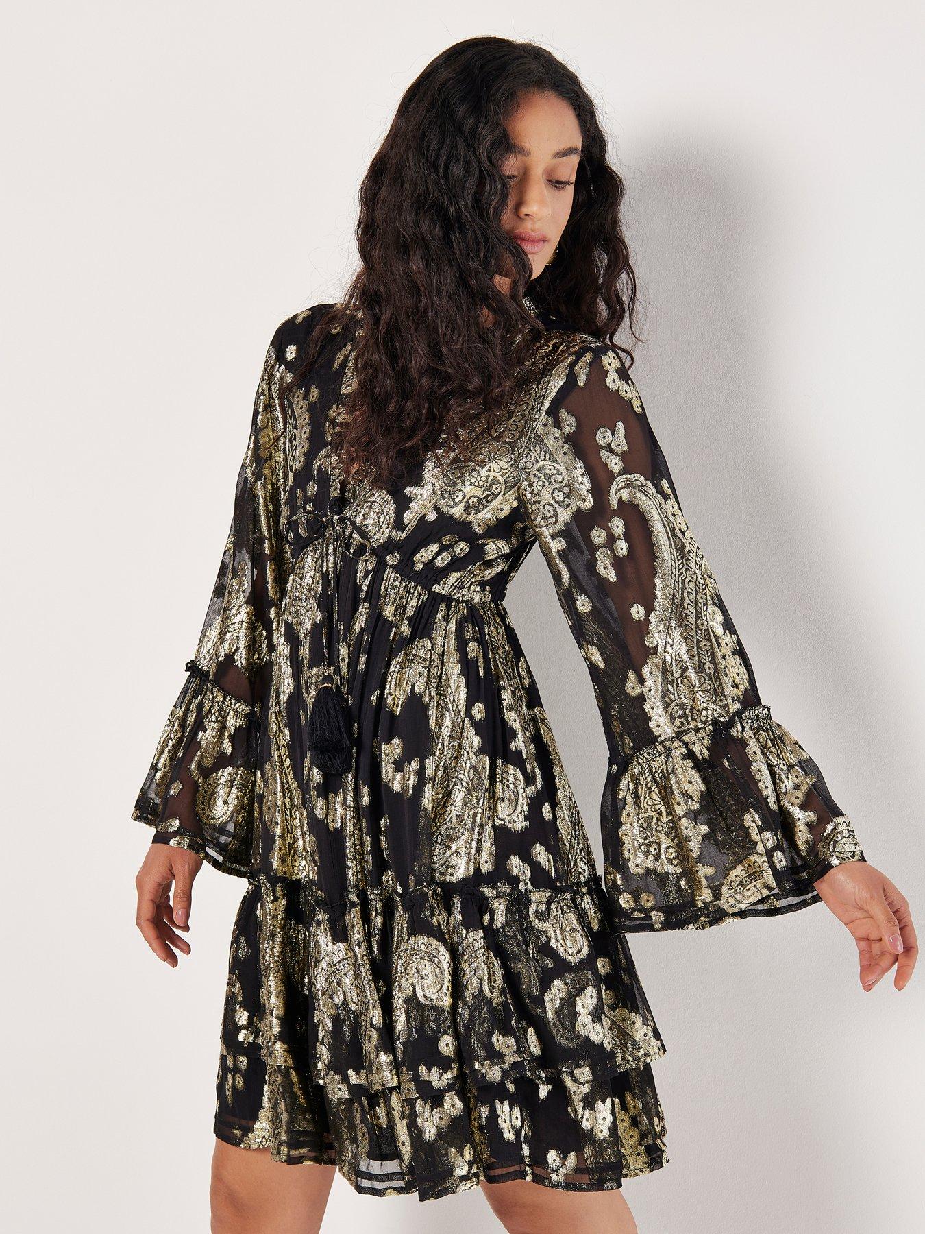 Image 1 of 4 of Apricot Obscure Gold Paisley Bell Slv Dr