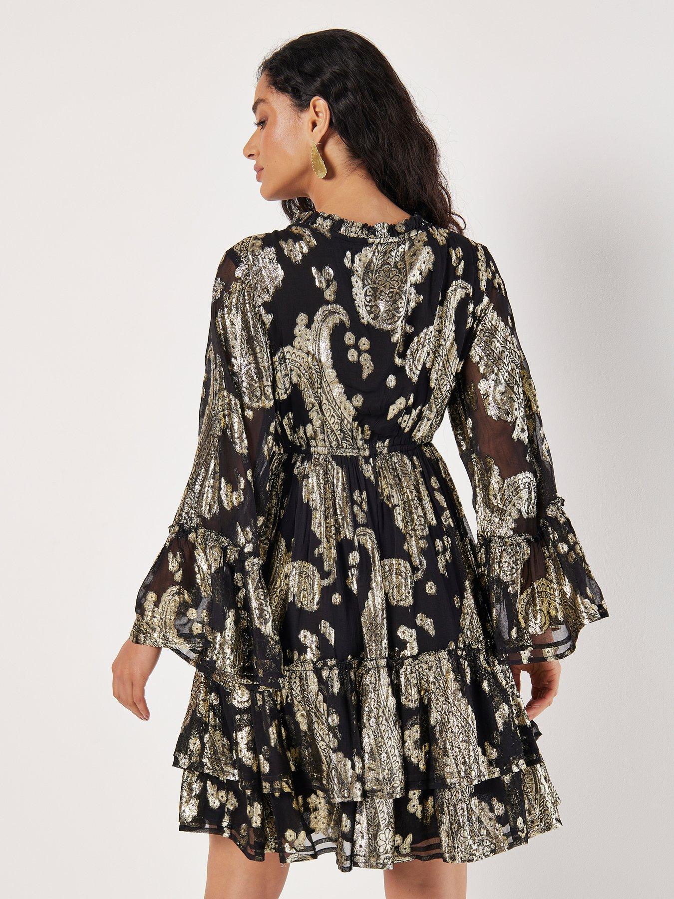 Image 2 of 4 of Apricot Obscure Gold Paisley Bell Slv Dr