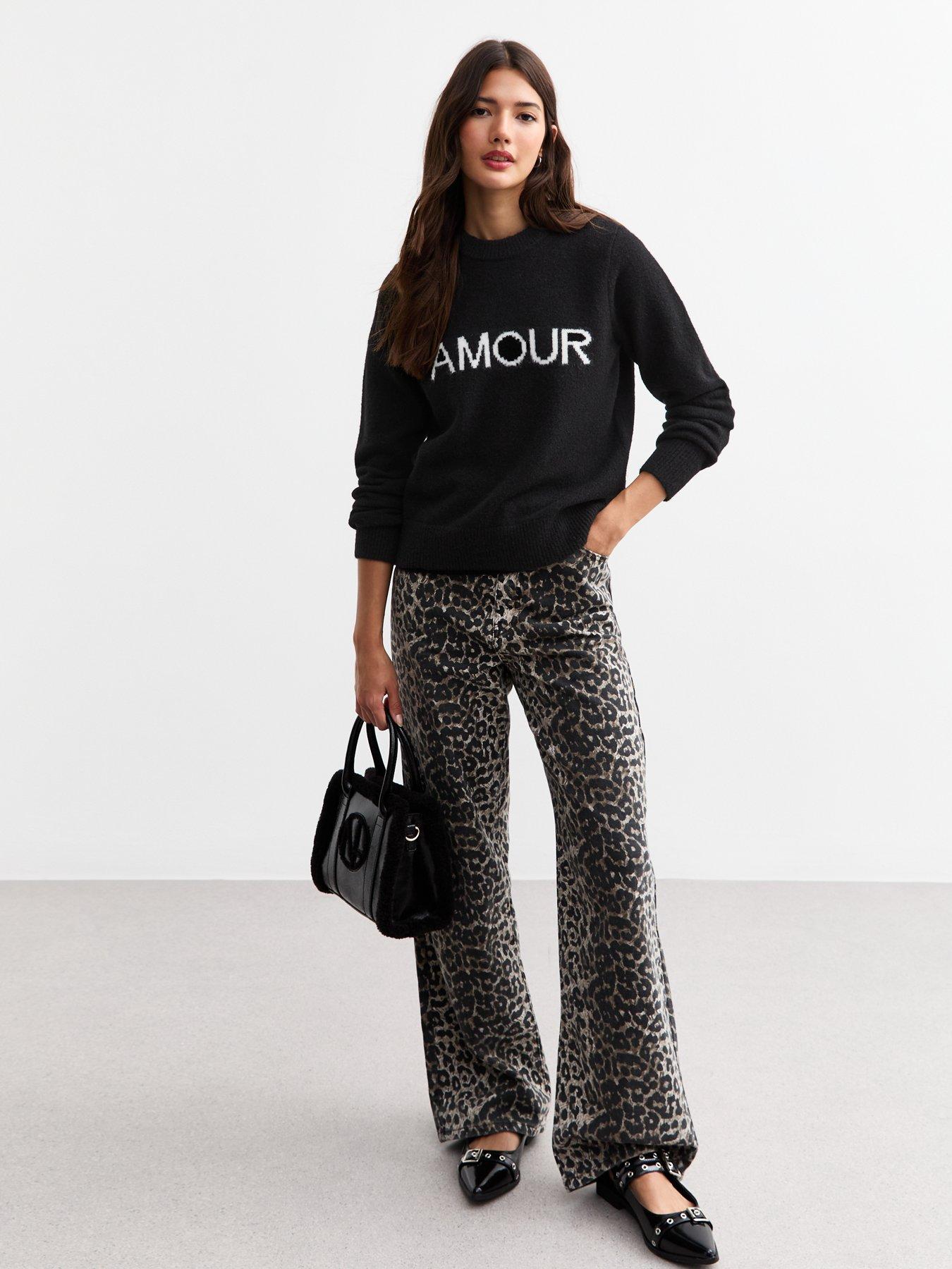 Image 1 of 4 of New Look Amour Lettering Knitted Jumper - Black