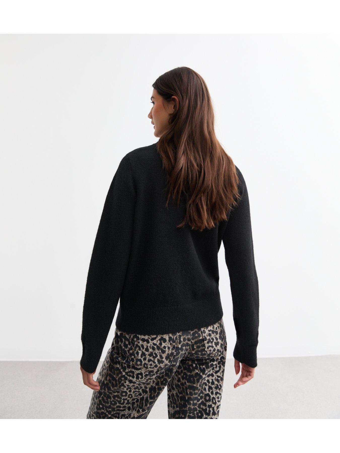 Image 2 of 4 of New Look Amour Lettering Knitted Jumper - Black