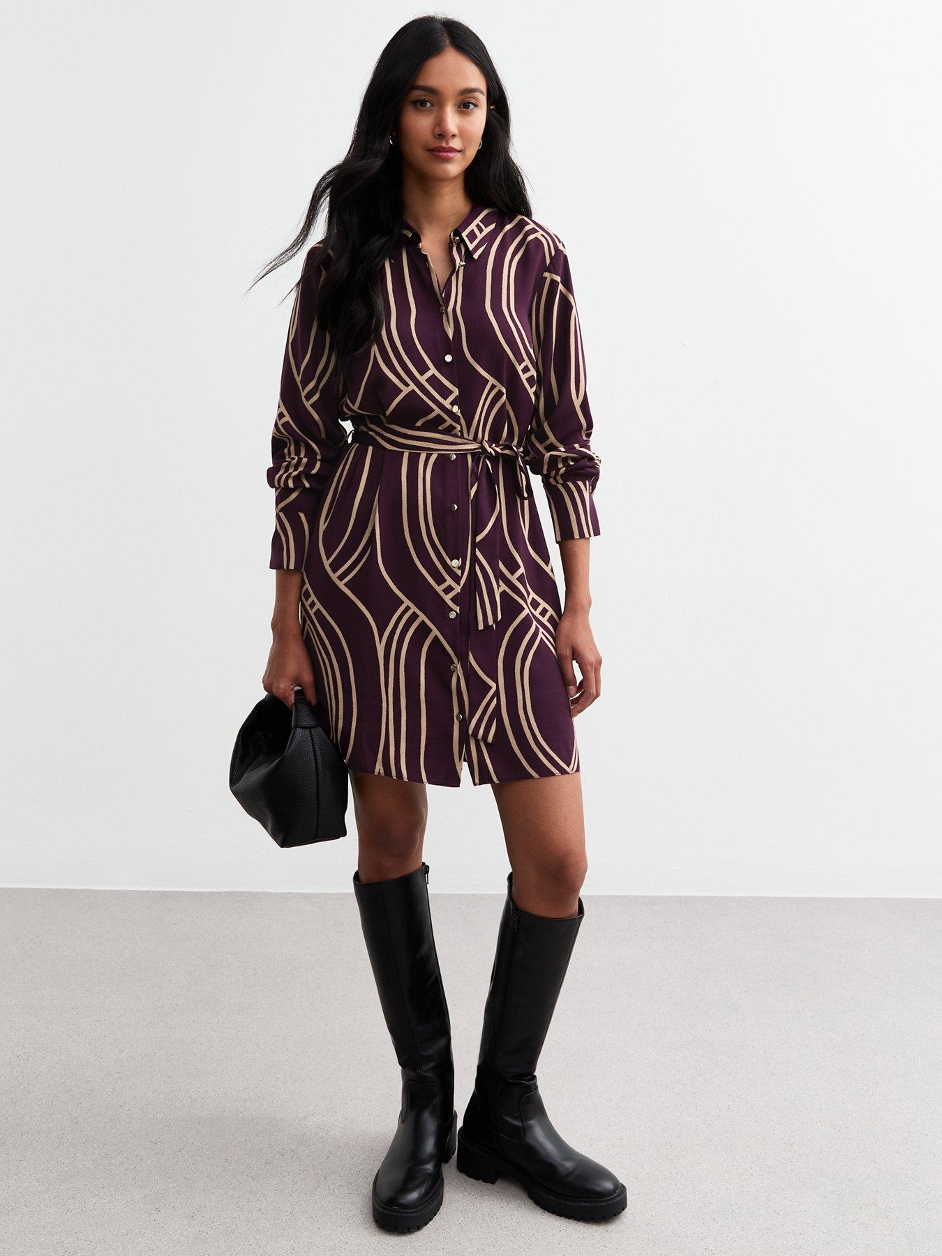 undefined Purple Geometric Mini Shirt Dress - Print
