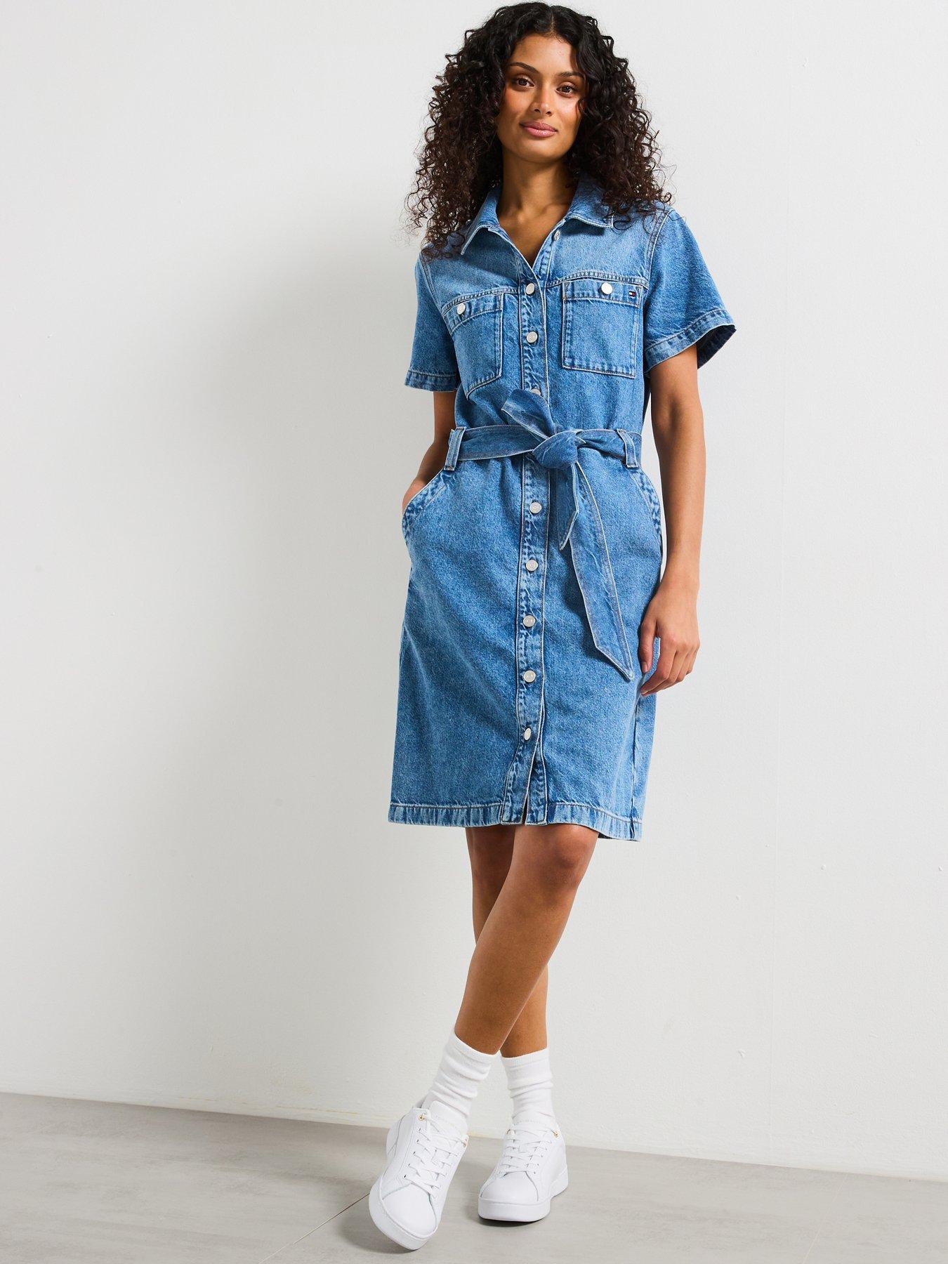 undefined Denim Belted Mini Dress - Blue