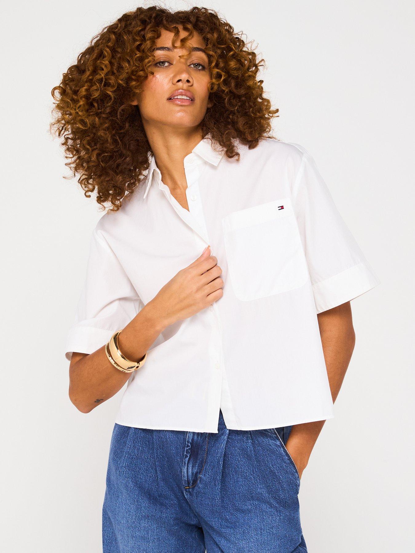 undefined Boxy Cropped Poplin Shirt - White