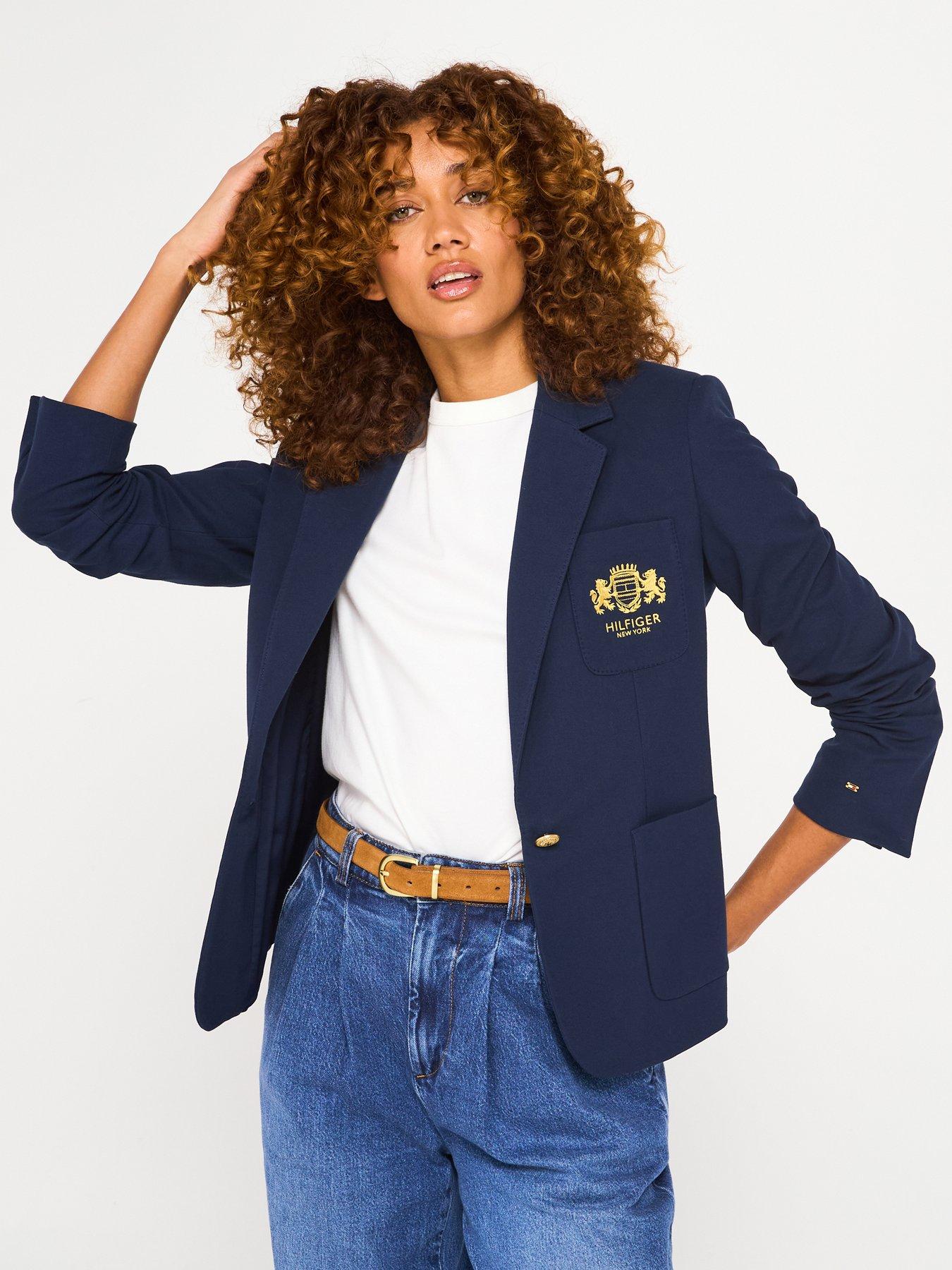 undefined Slim Fit Logo Blazer - Navy - Blue